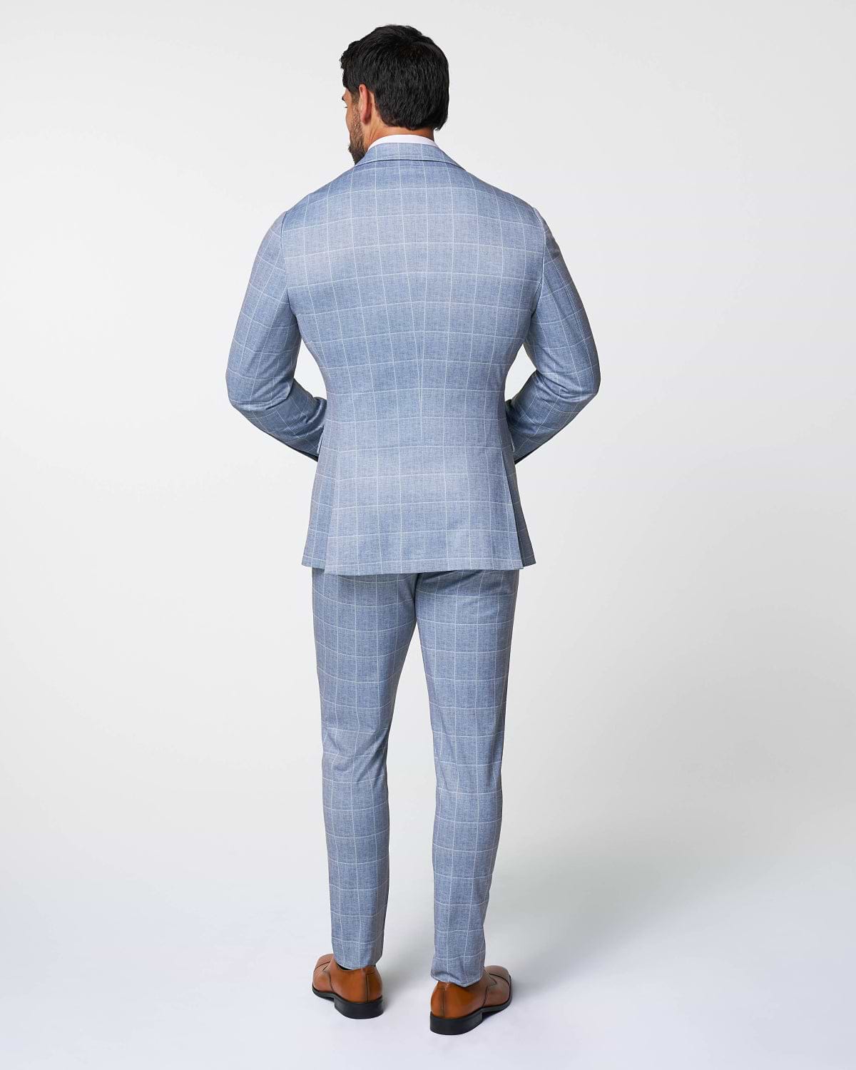 Athletic Fit Stretch Suit - Ice Light Blue Windowpane