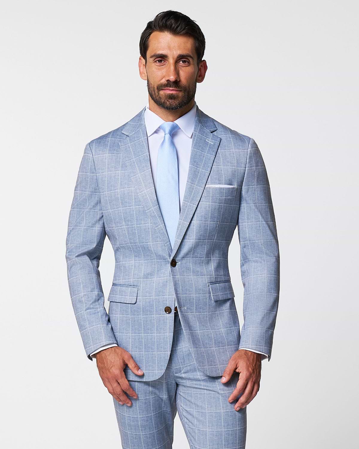 Athletic Fit Stretch Suit - Ice Light Blue Windowpane
