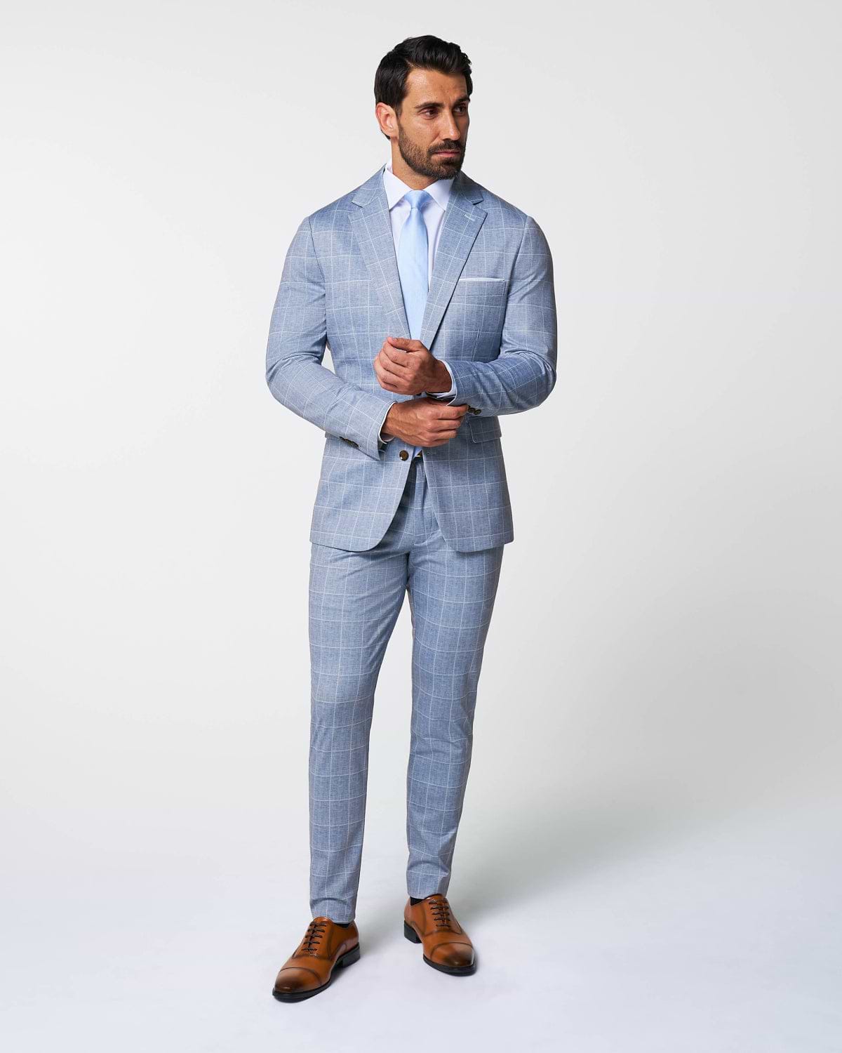 Athletic Fit Stretch Suit - Ice Light Blue Windowpane