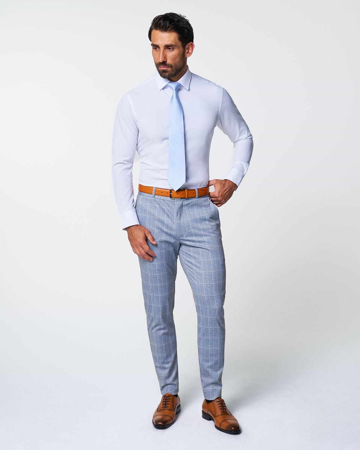 Athletic Fit Stretch Suit - Ice Light Blue Windowpane