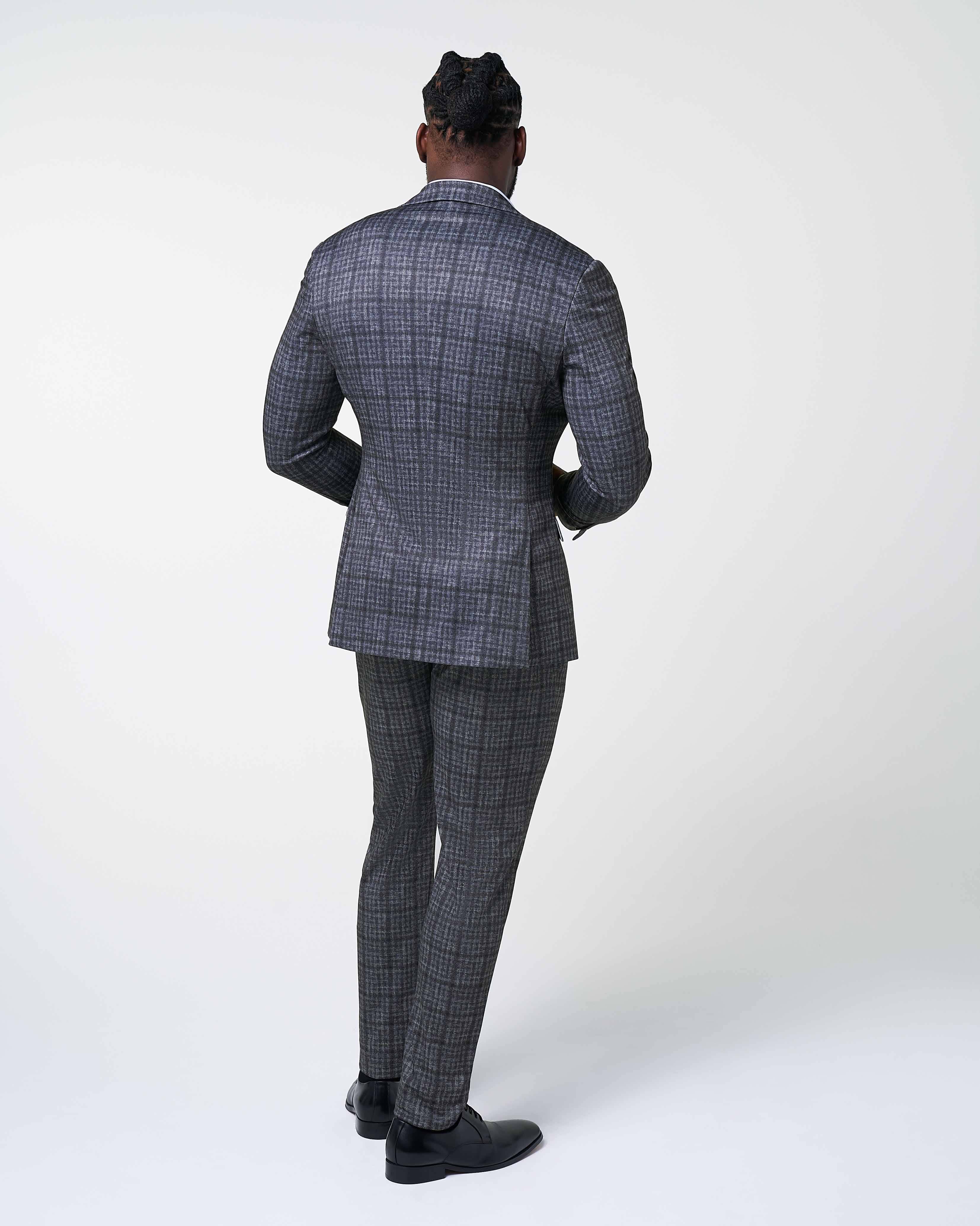Athletic Fit Stretch Suit - Iron Grey & Charcoal Plaid