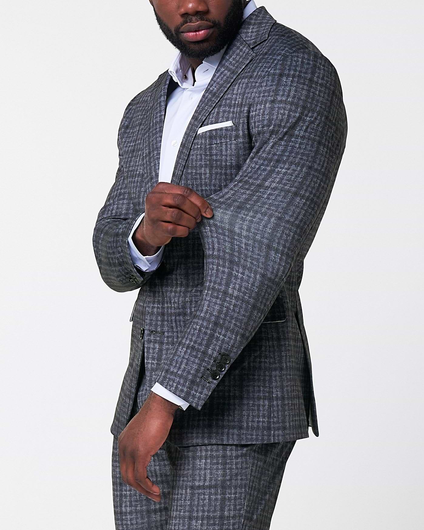 Athletic Fit Stretch Suit - Iron Grey & Charcoal Plaid