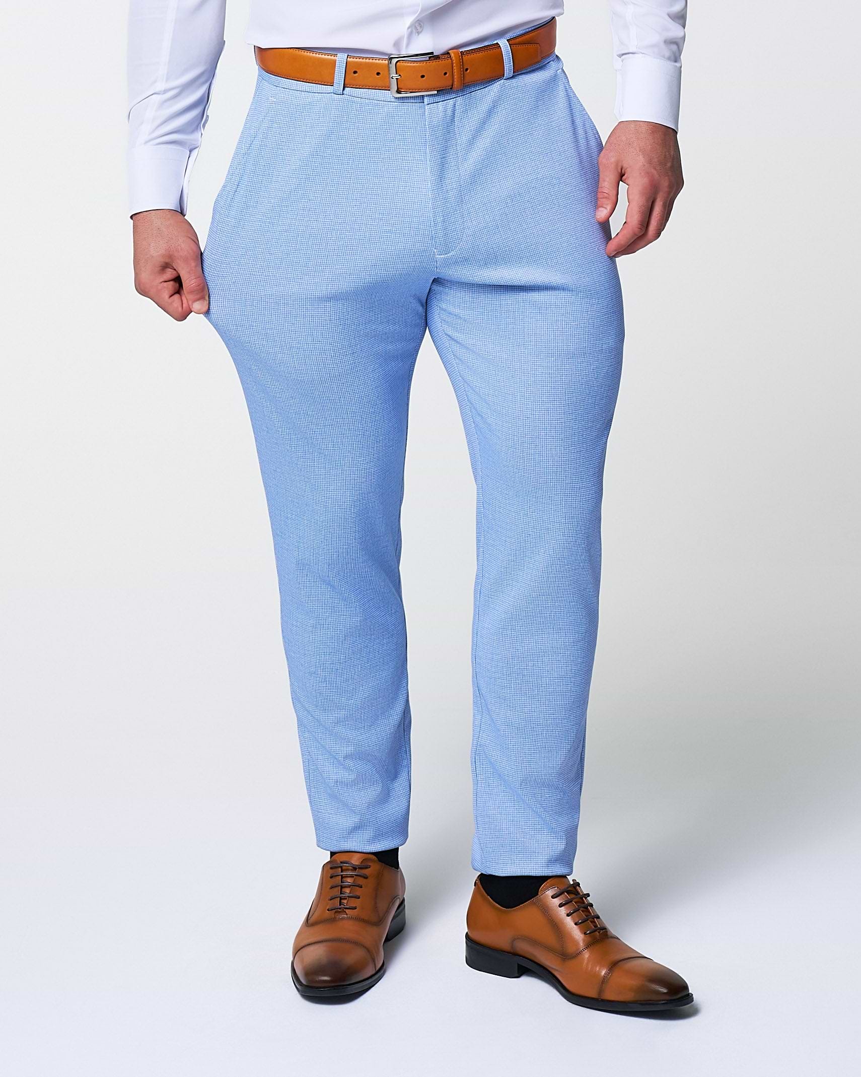 Athletic Fit Stretch Suit - Light Blue Mini Houndstooth