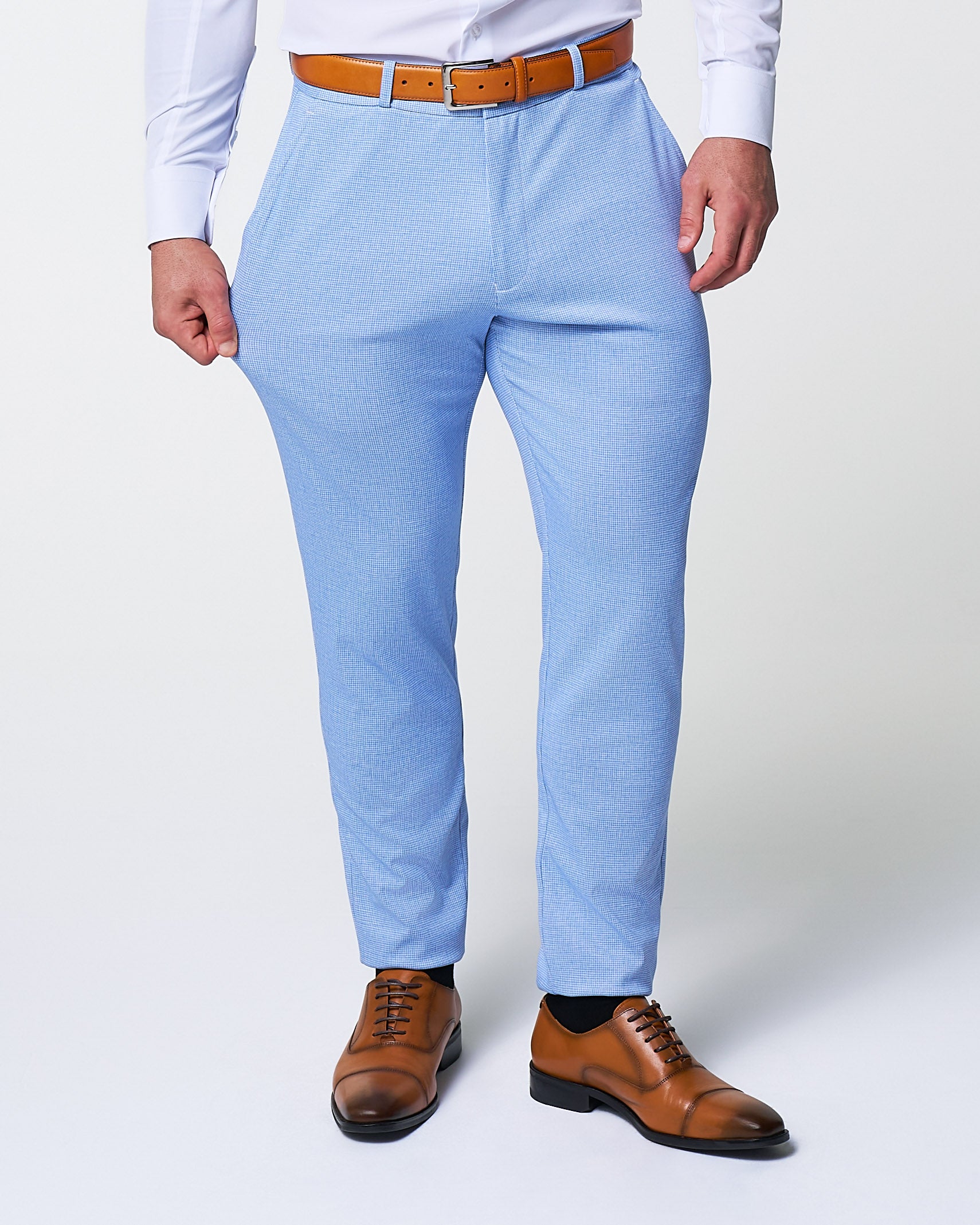 Athletic Fit Stretch Suit - Light Blue Mini Houndstooth