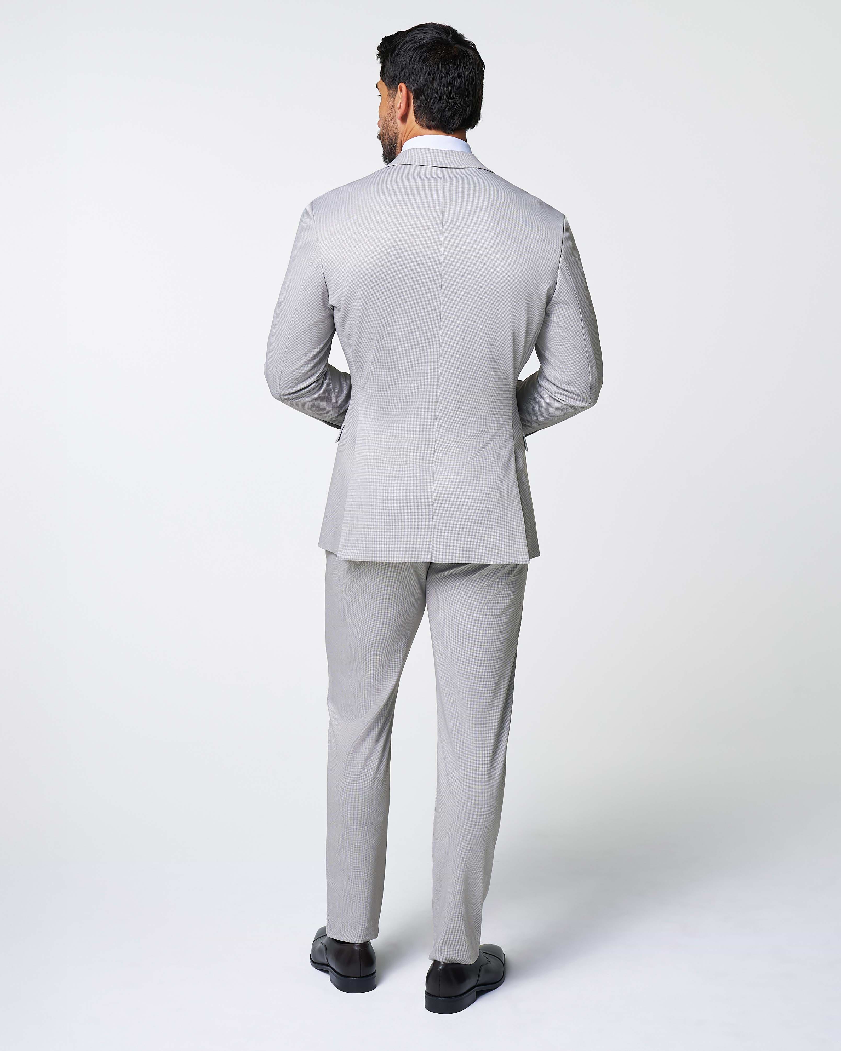 Athletic Fit Stretch Suit - Light Grey Microcheck