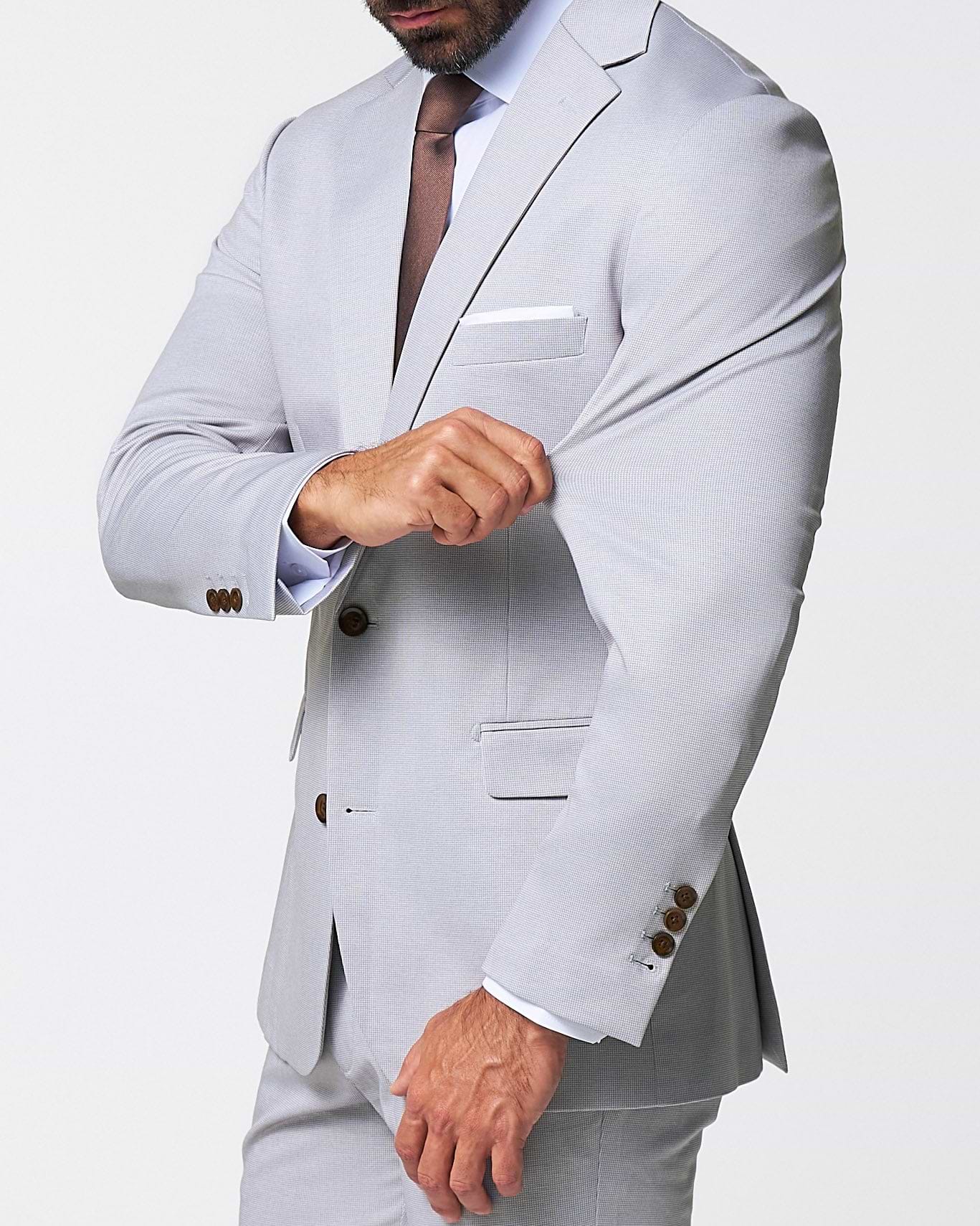 Athletic Fit Stretch Suit - Light Grey Microcheck