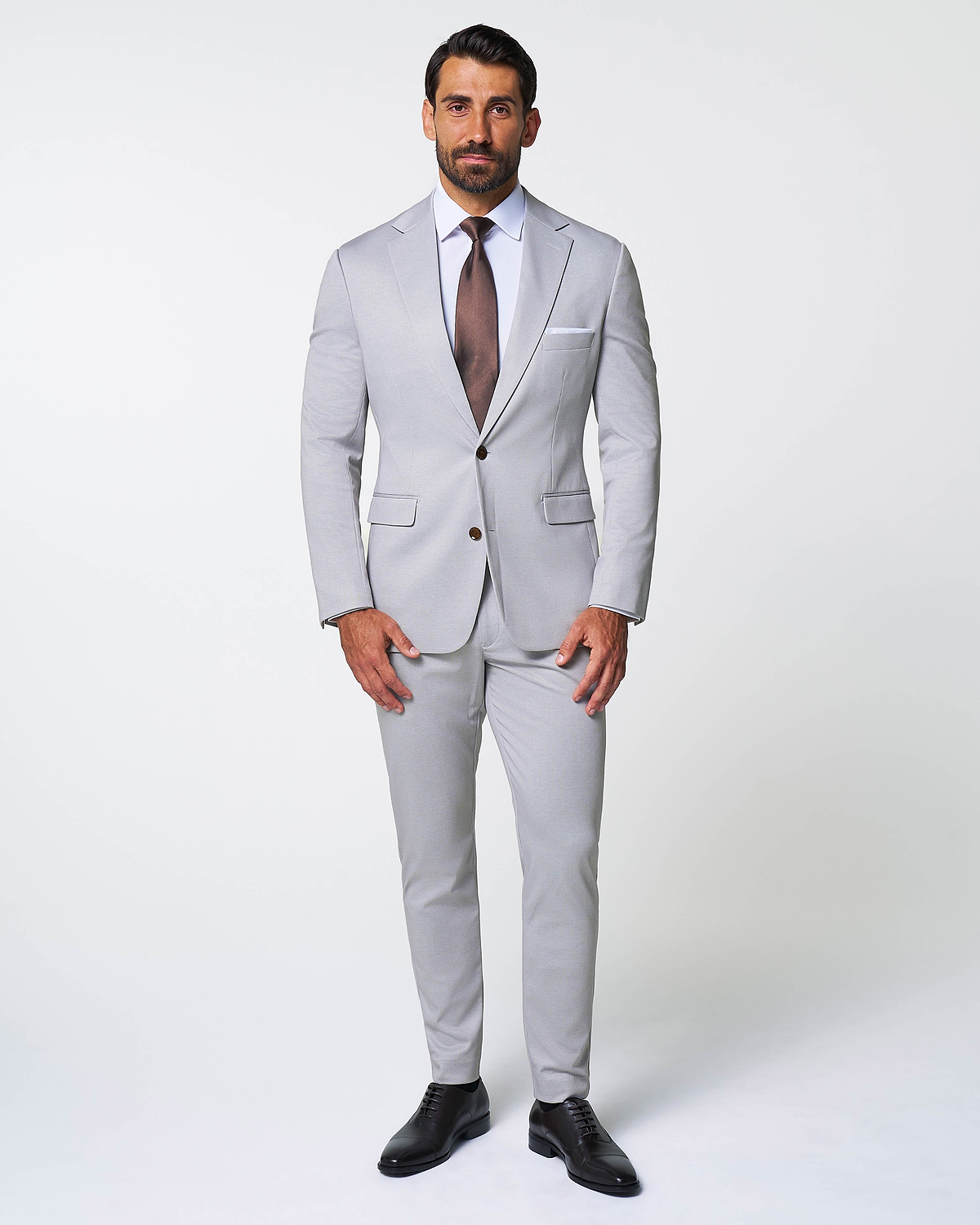 Athletic Fit Stretch Suit - Light Grey Microcheck