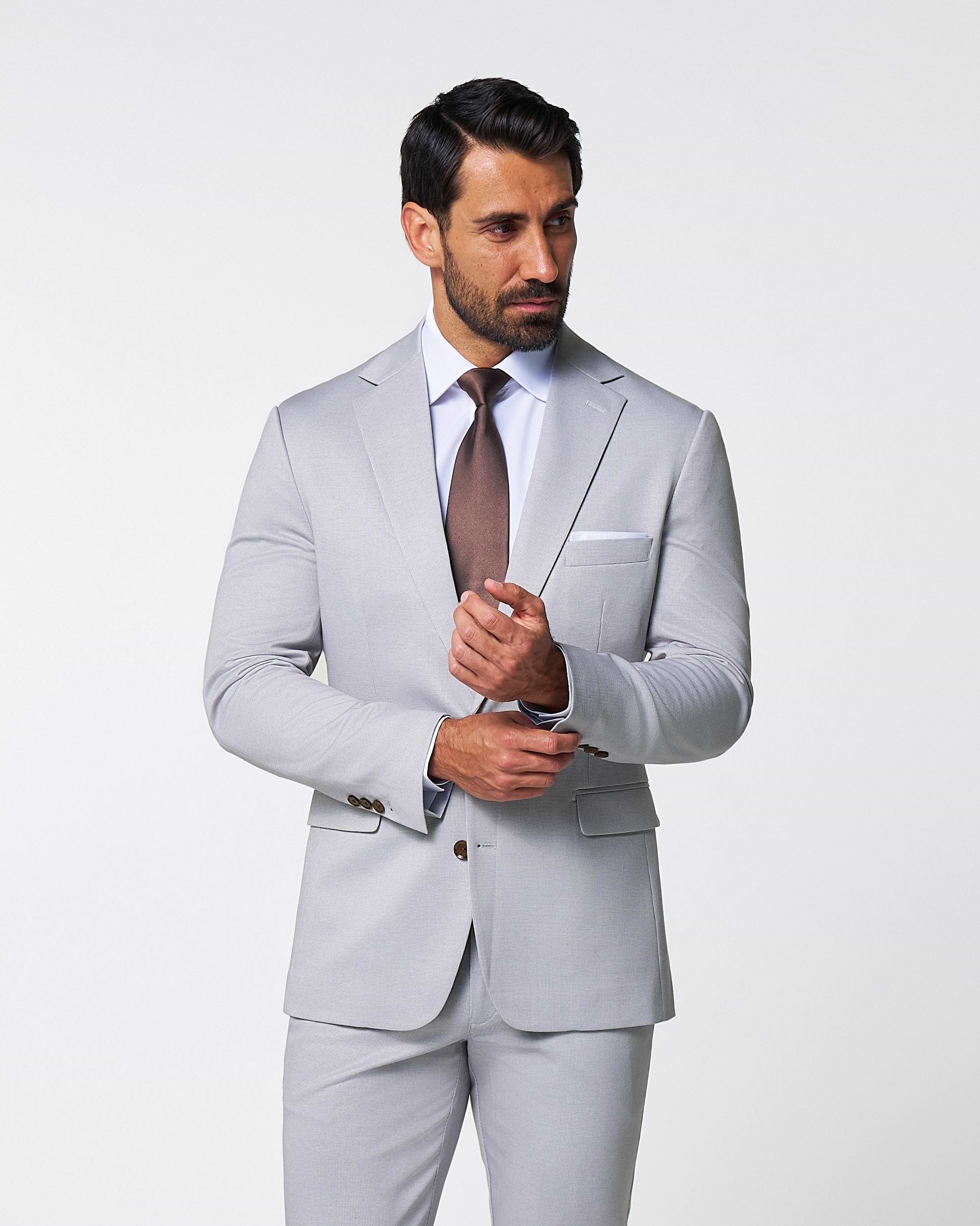 Athletic Fit Stretch Suit - Light Grey Microcheck