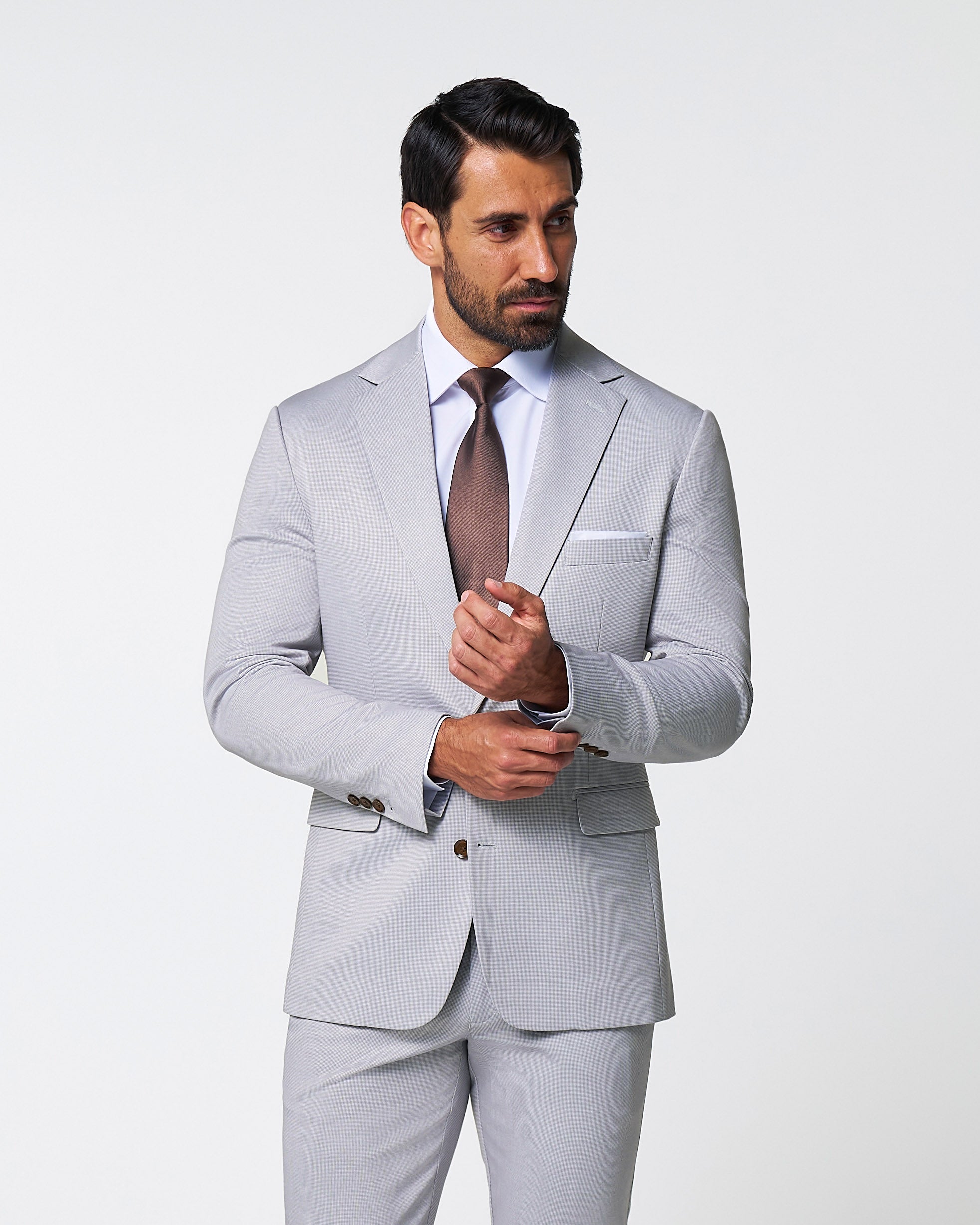 Athletic Fit Stretch Suit - Light Grey Microcheck