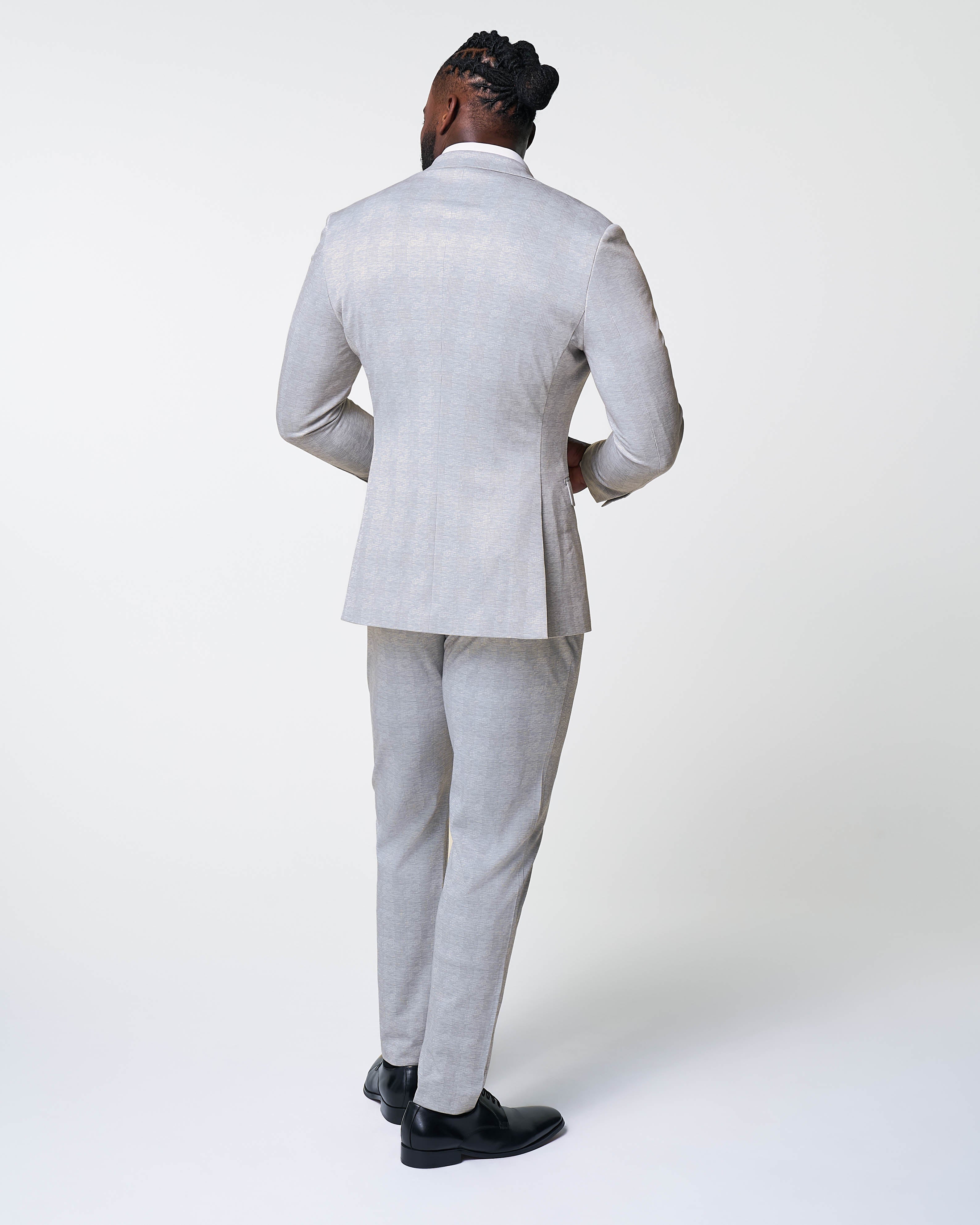 Athletic Fit Stretch Suit - Light Grey Plaid