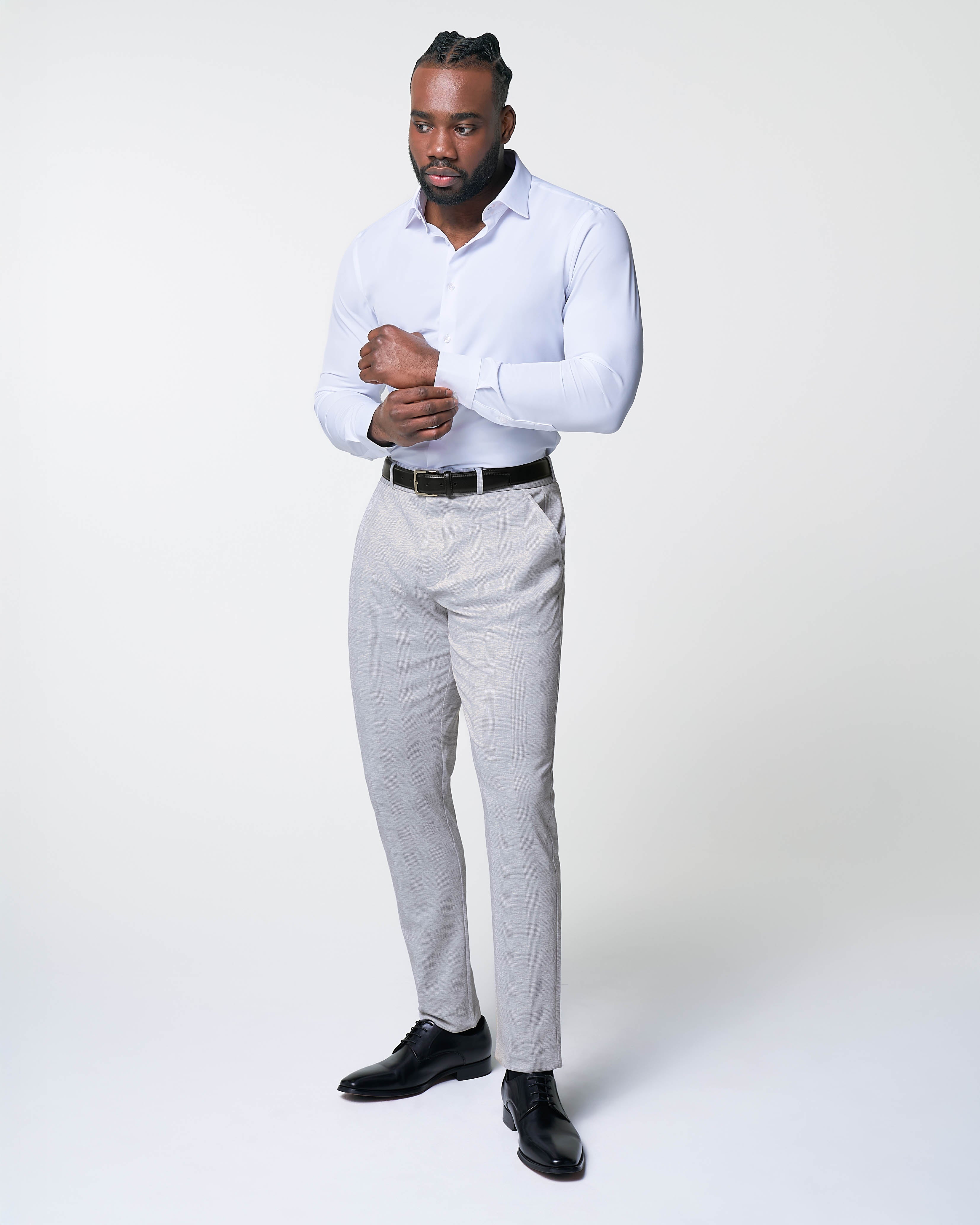 Athletic Fit Stretch Suit - Light Grey Plaid