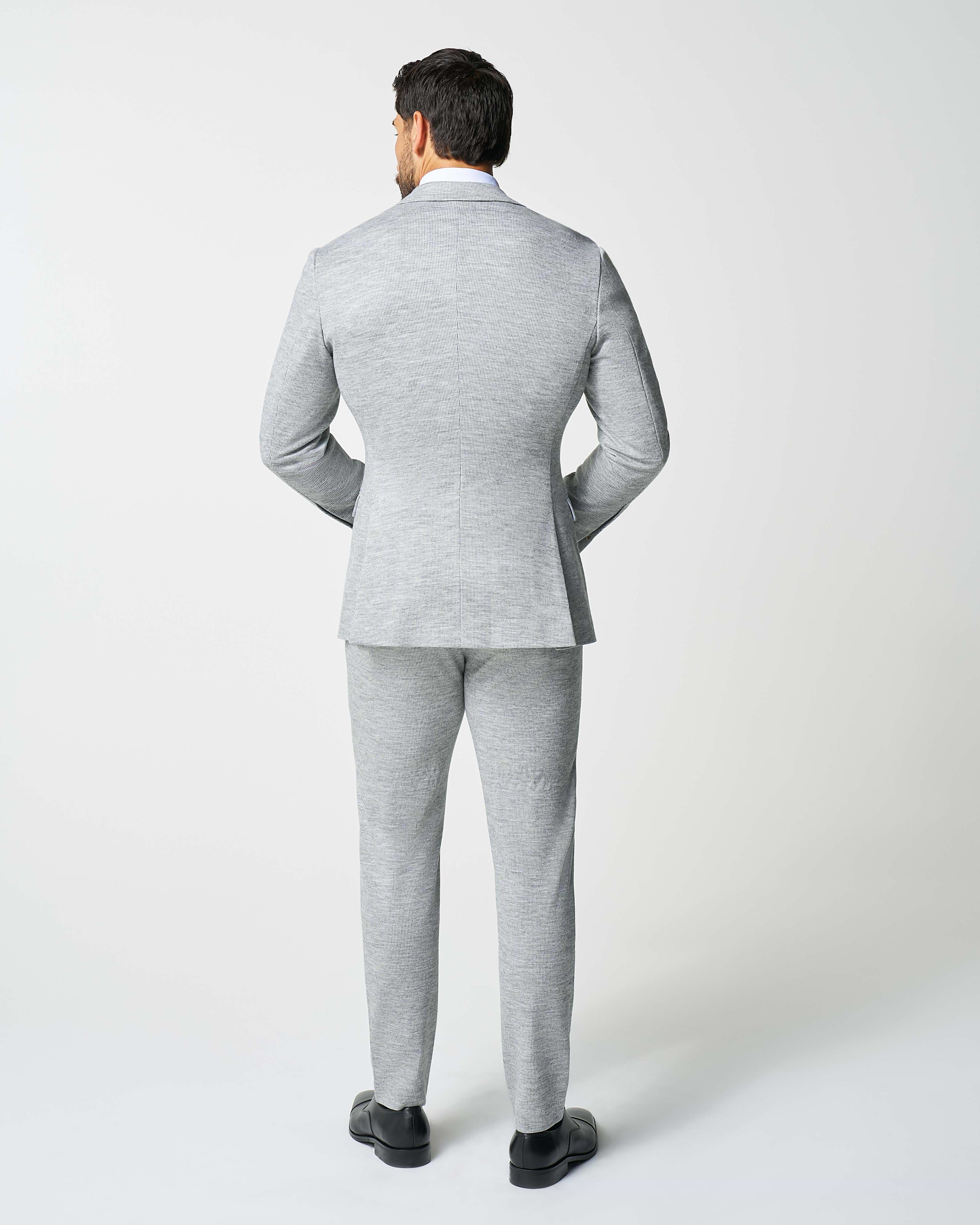 Athletic Fit Stretch Wool Suit - Light Grey with White Mini Stripe