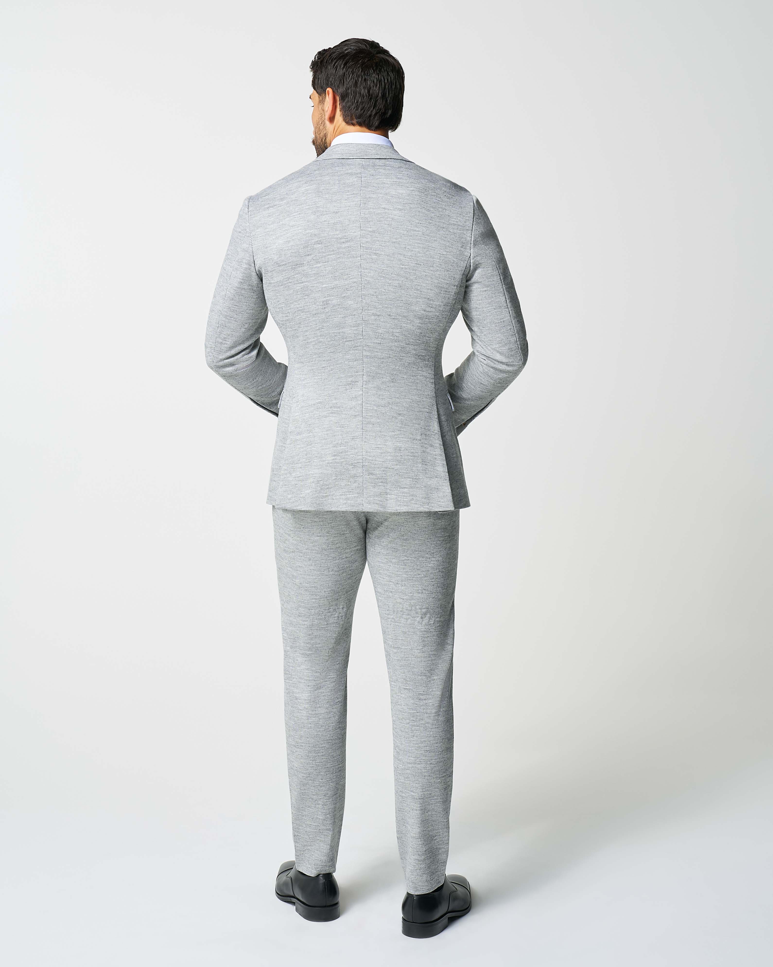 Athletic Fit Stretch Wool Suit - Light Grey with White Mini Stripe