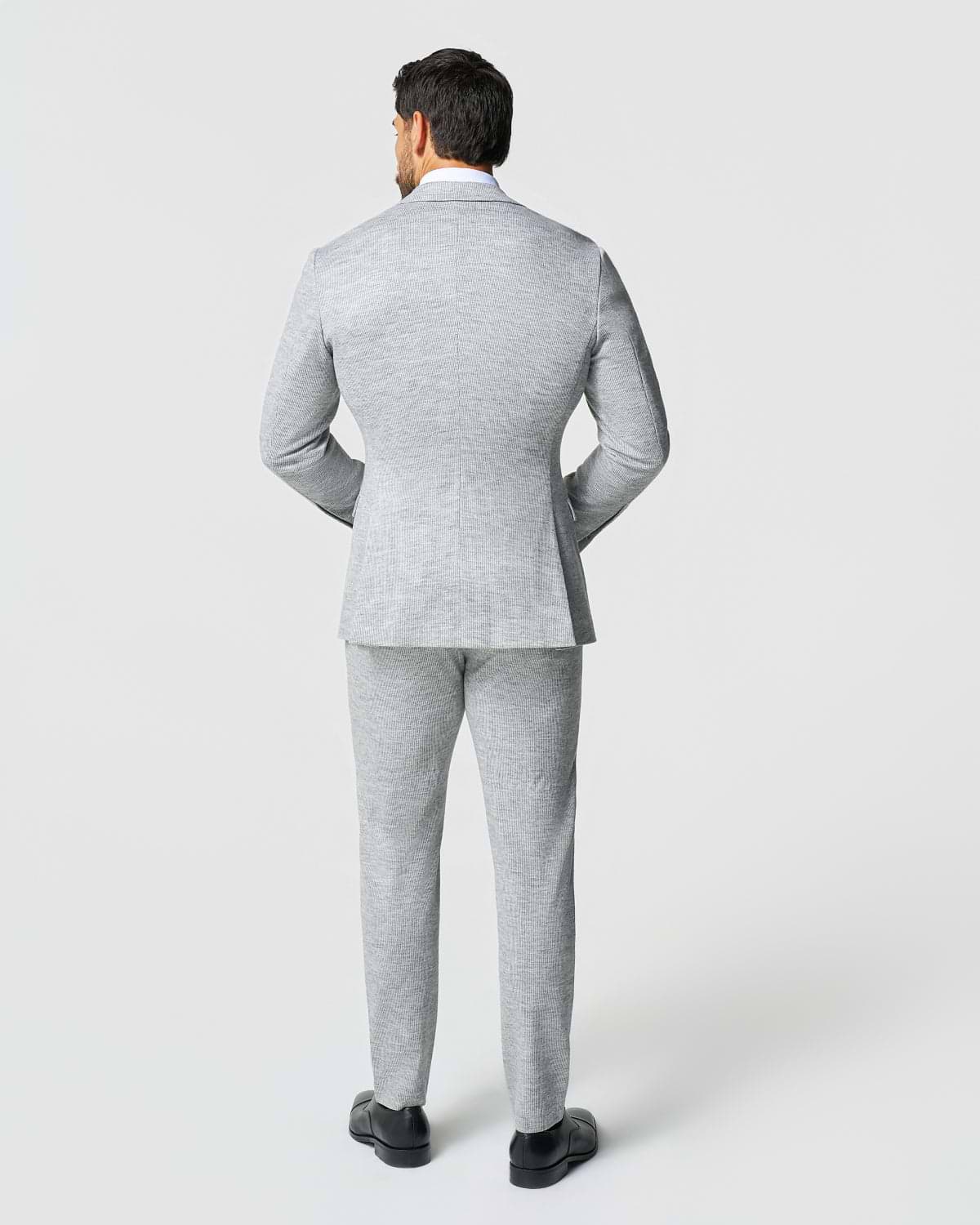 Athletic Fit Stretch Wool Suit - Light Grey with White Mini Stripe
