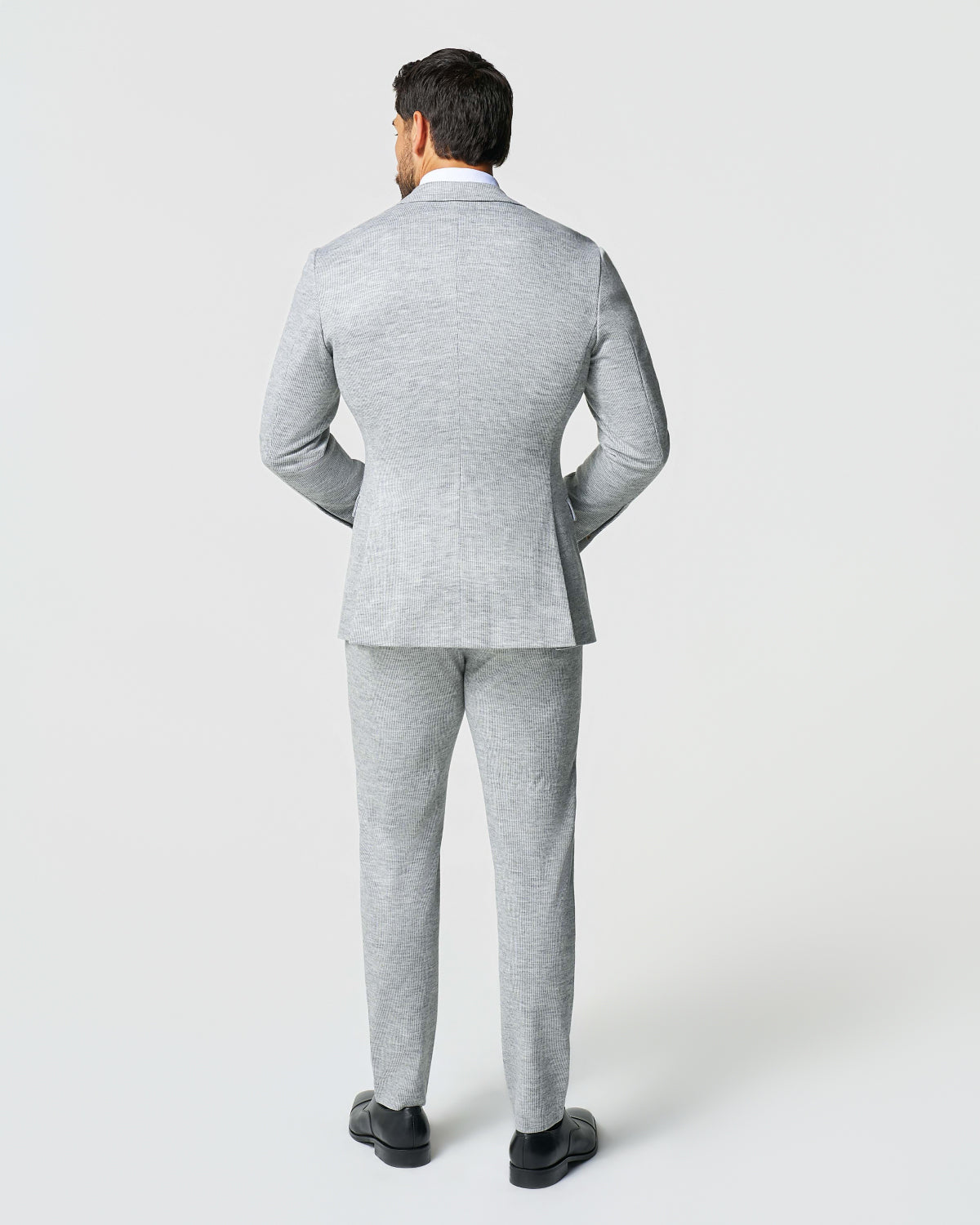 Athletic Fit Stretch Wool Suit - Light Grey with White Mini Stripe