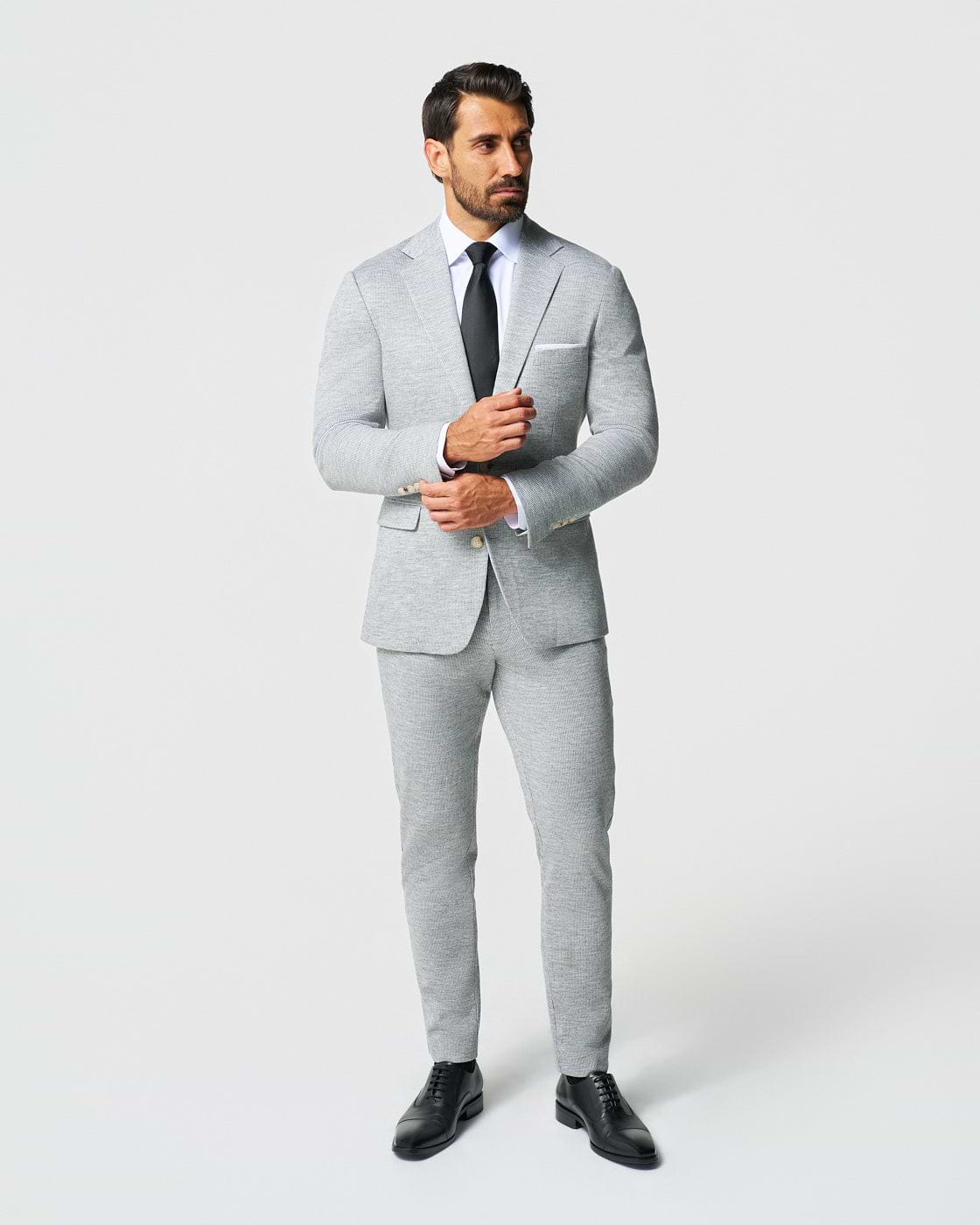 Athletic Fit Stretch Wool Suit - Light Grey with White Mini Stripe