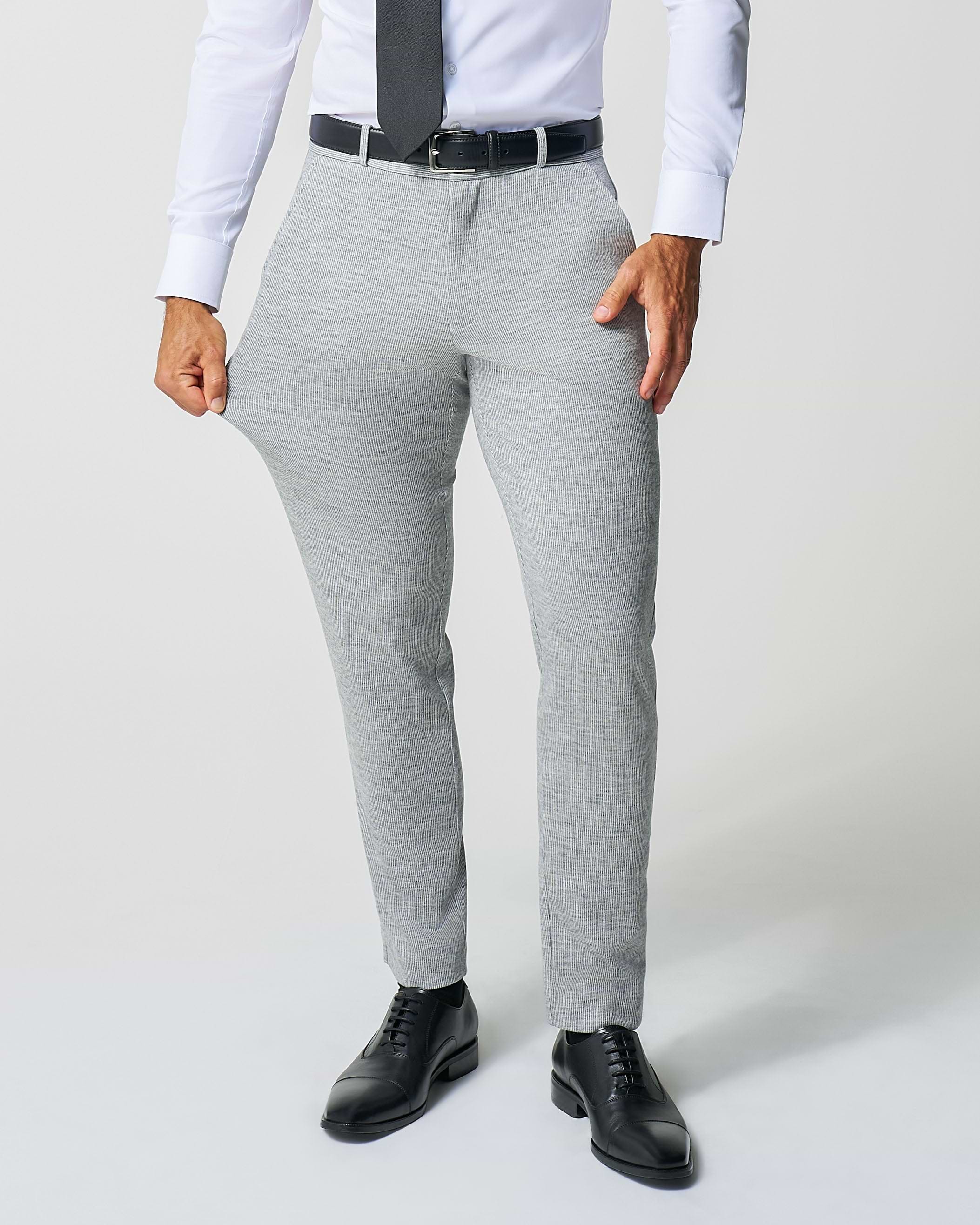 Athletic Fit Stretch Wool Suit - Light Grey with White Mini Stripe