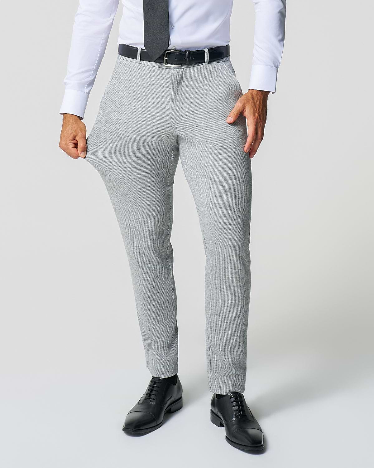 Athletic Fit Stretch Wool Suit - Light Grey with White Mini Stripe