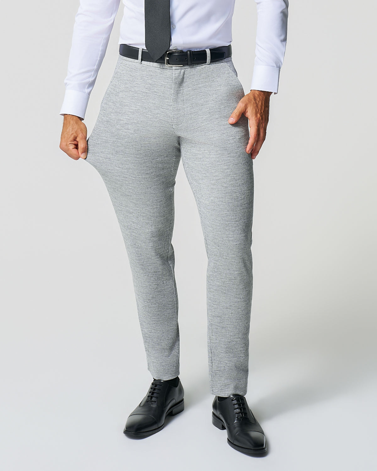 Athletic Fit Stretch Wool Suit - Light Grey with White Mini Stripe