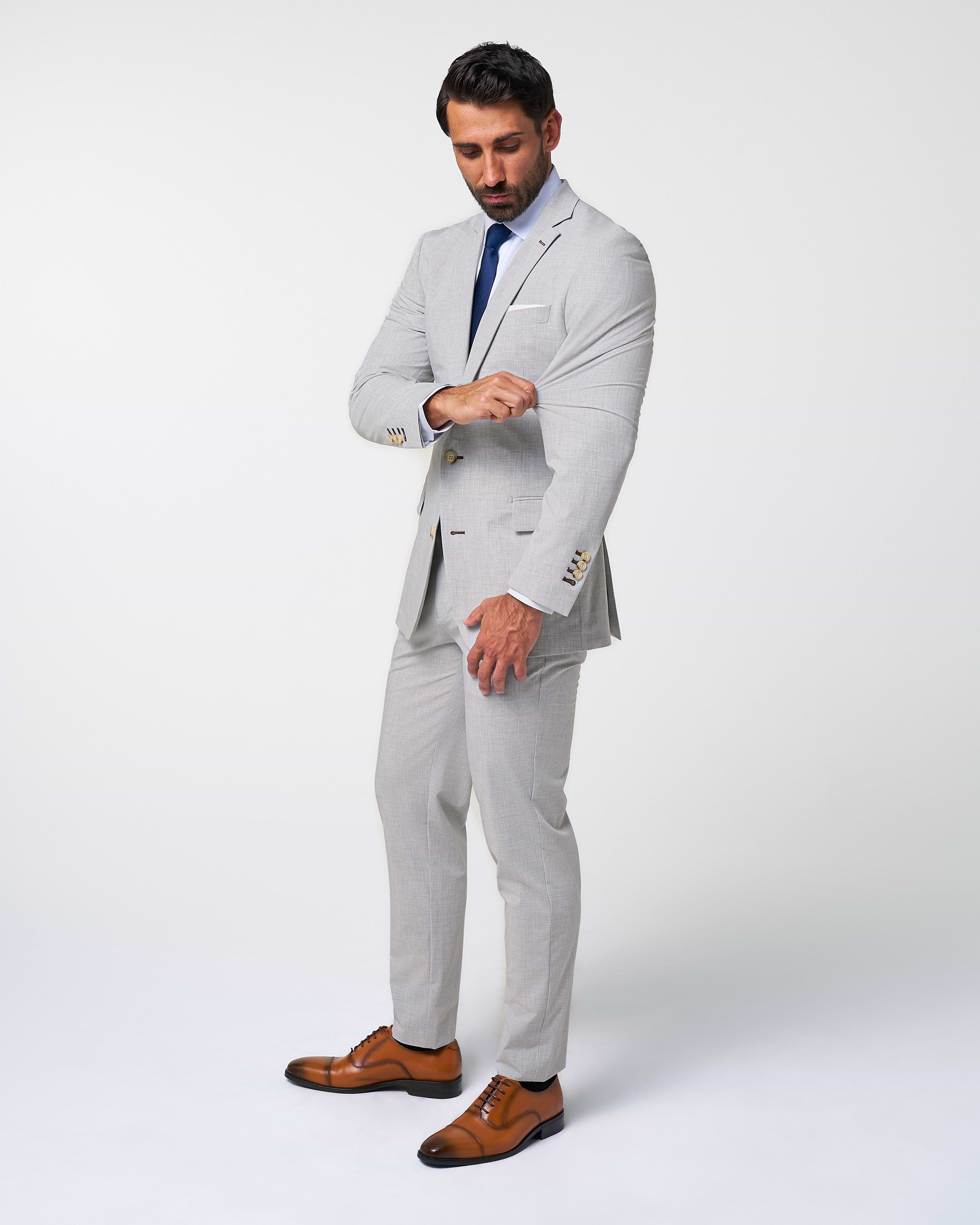 Athletic Fit Stretch Suit - Lightweight Heathered Light Grey