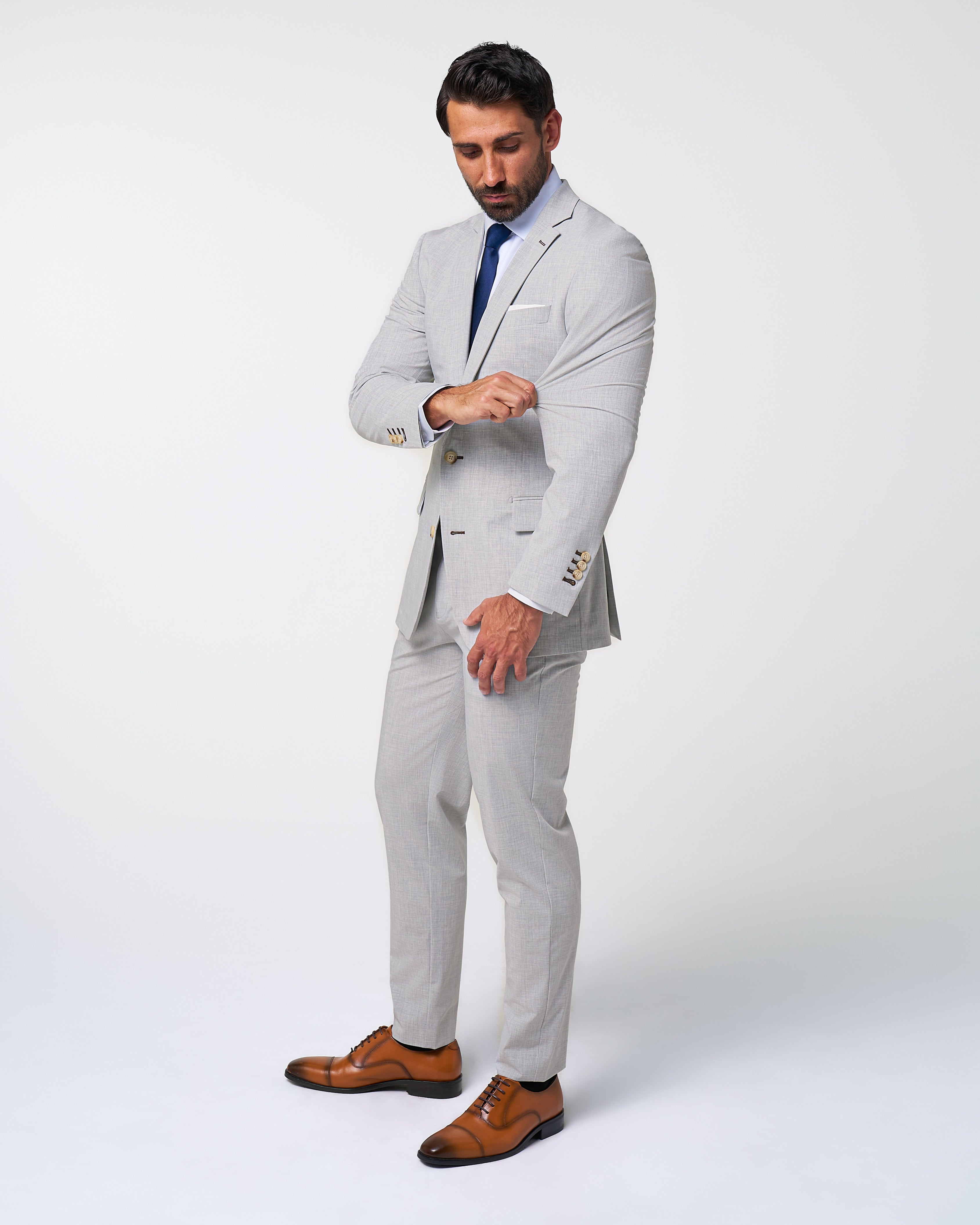 Athletic Fit Stretch Suit - Lightweight Heathered Light Grey