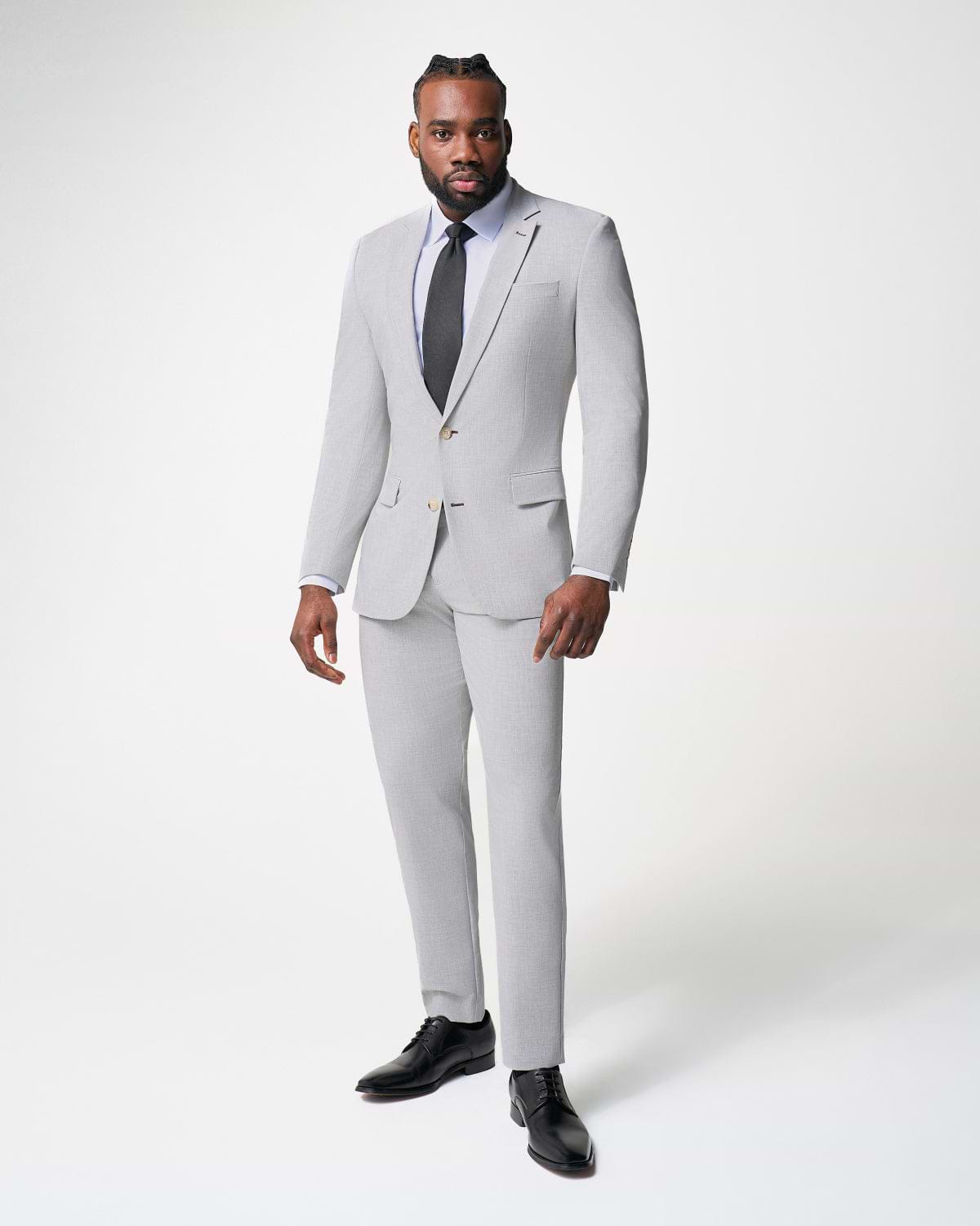 Athletic Fit Stretch Suit - Lightweight Heathered Light Grey