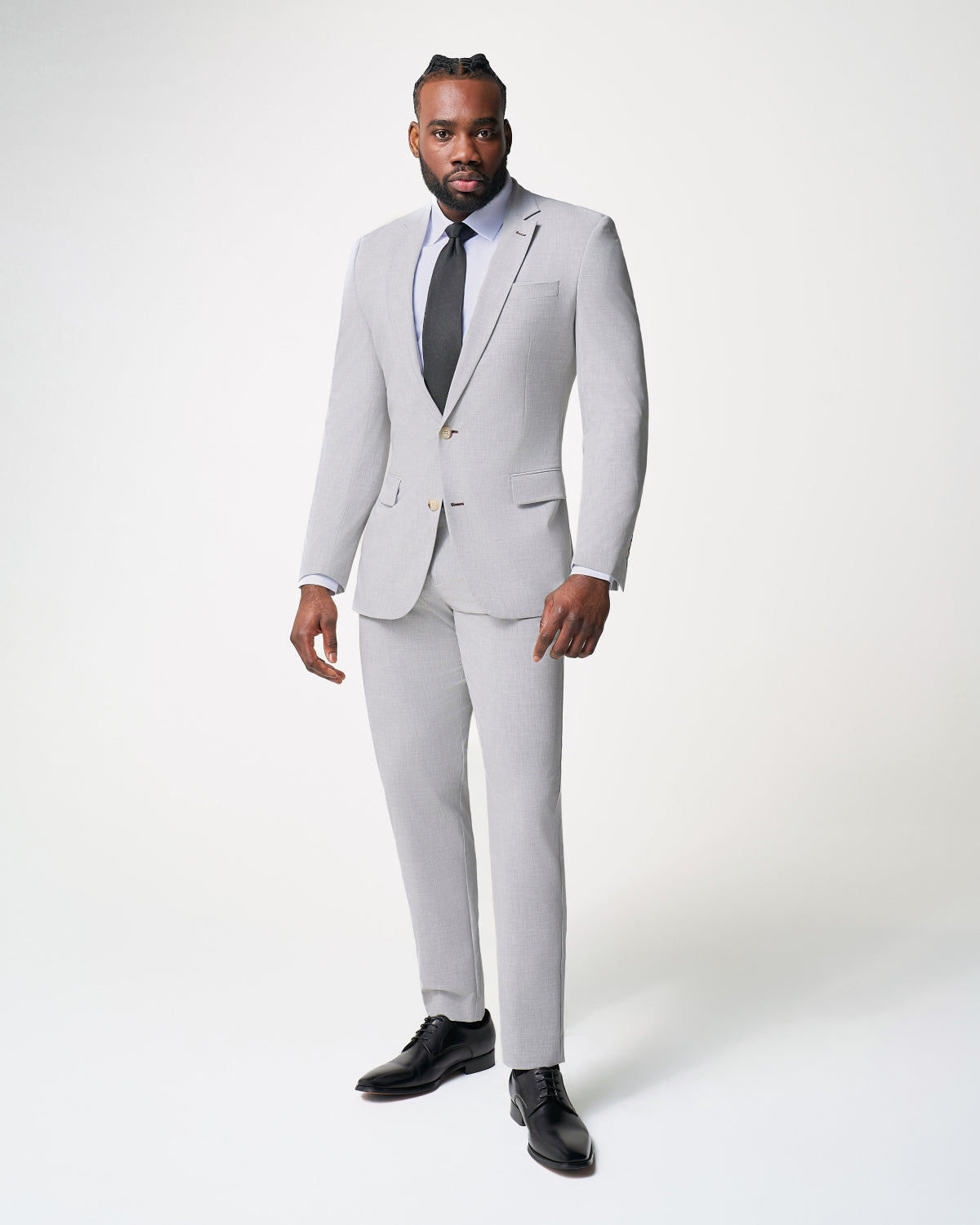 Athletic Fit Stretch Suit - Lightweight Heathered Light Grey