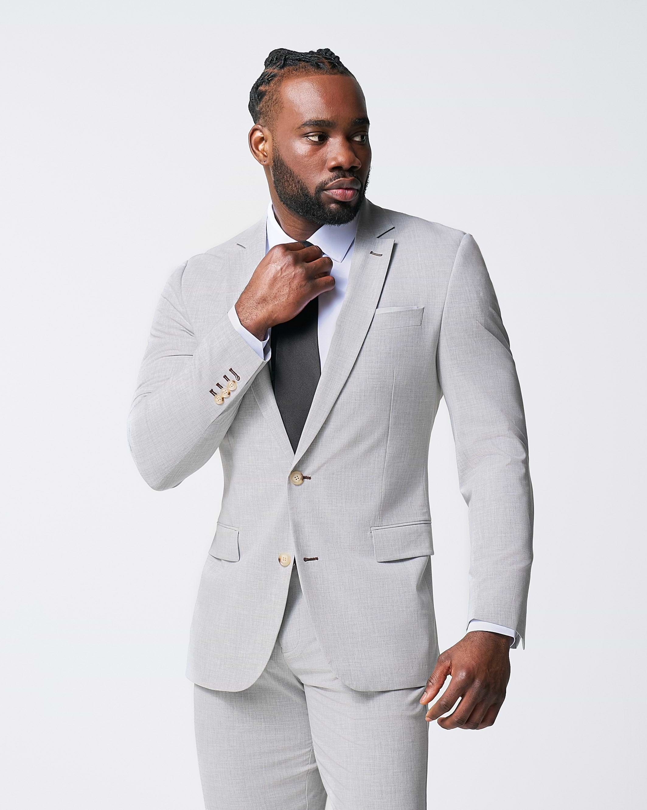 Athletic Fit Stretch Suit - Lightweight Heathered Light Grey