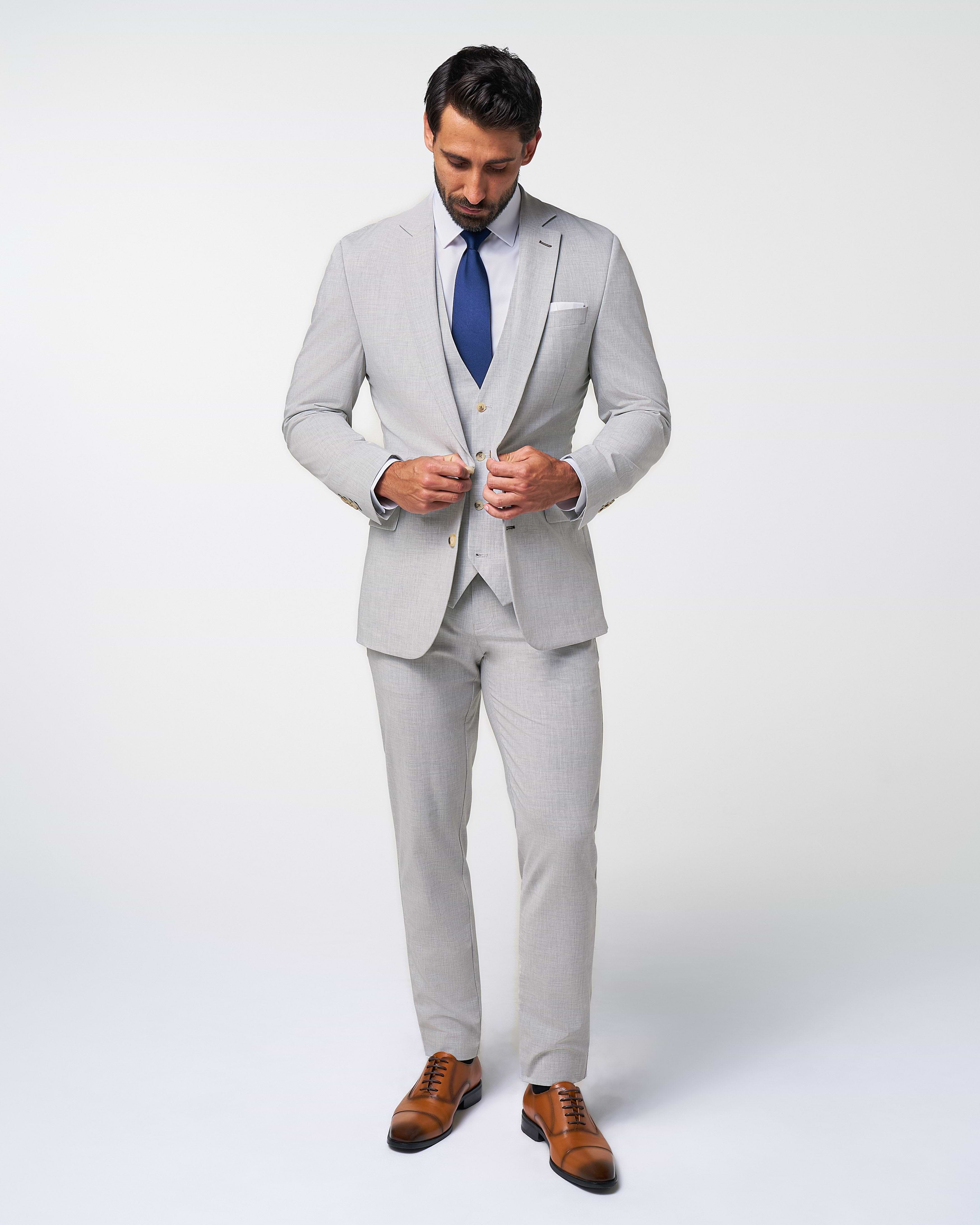 Athletic Fit Stretch Suit - Lightweight Heathered Light Grey