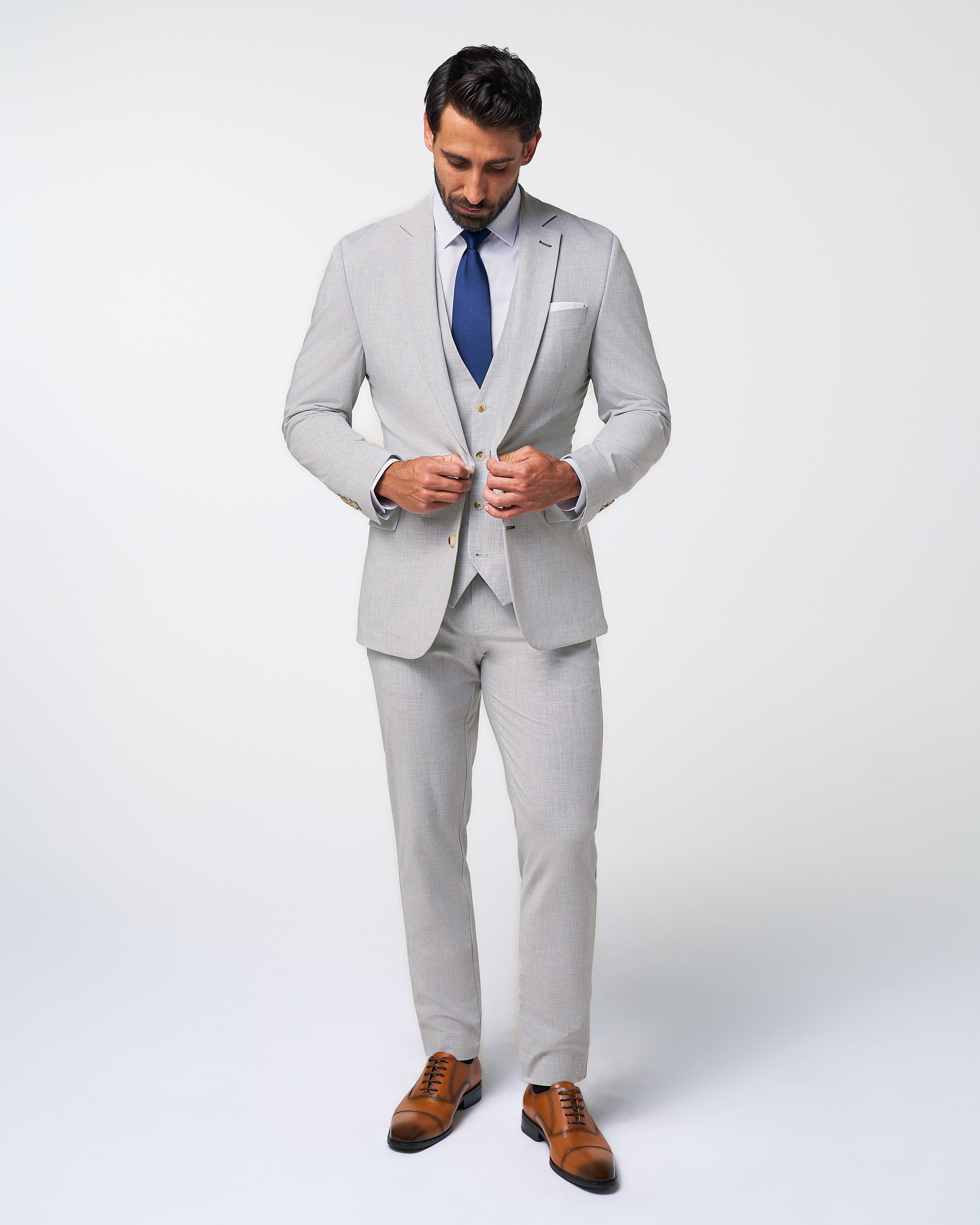 Athletic Fit Stretch Suit - Lightweight Heathered Light Grey