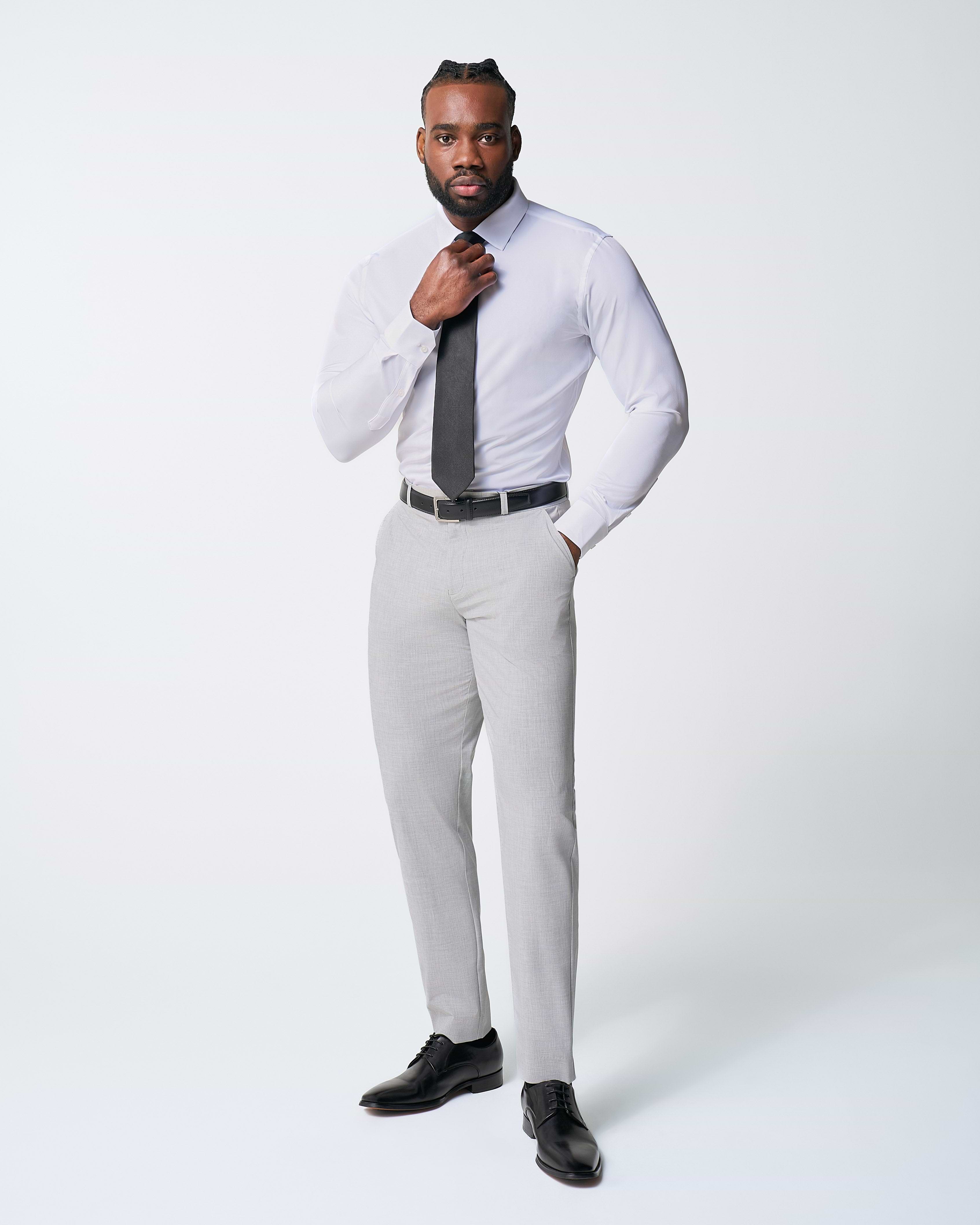 Athletic Fit Stretch Suit - Lightweight Heathered Light Grey