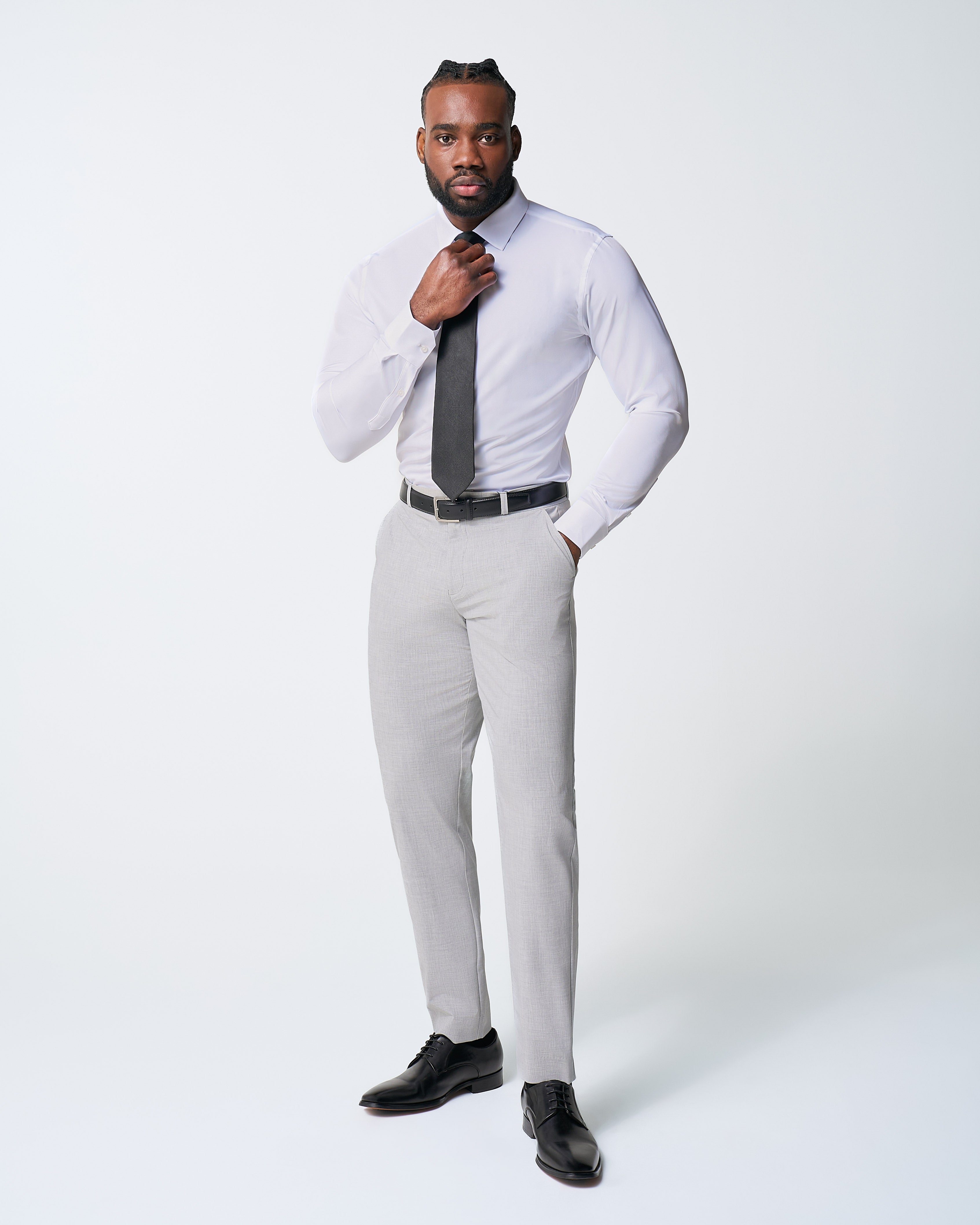 Athletic Fit Stretch Suit - Lightweight Heathered Light Grey