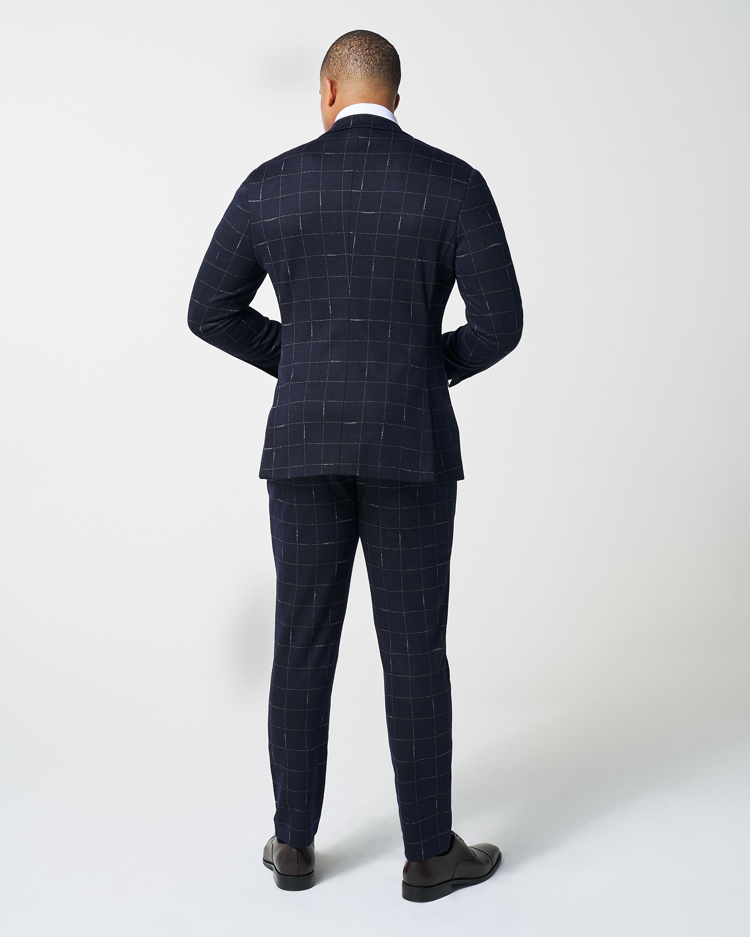 Athletic Fit Stretch Wool Suit - Midnight Navy & Chalk Windowpane