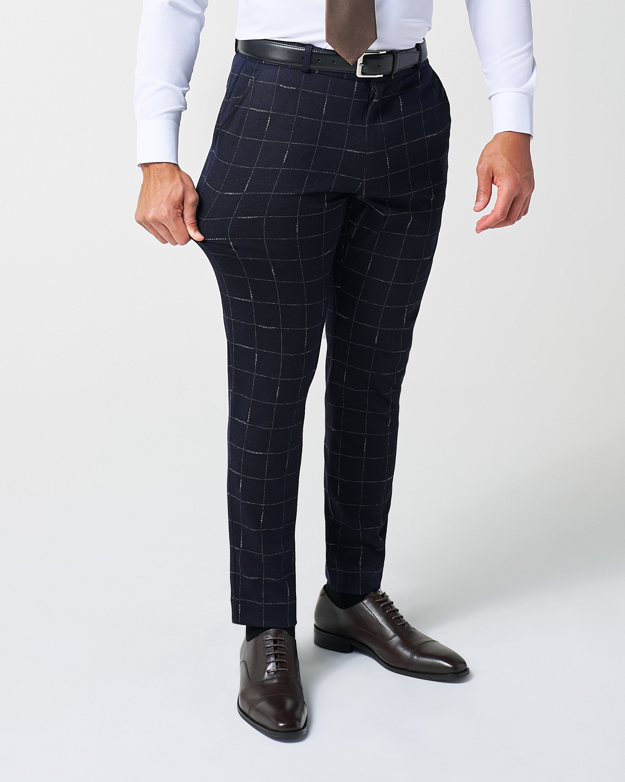 Athletic Fit Stretch Wool Suit - Midnight Navy & Chalk Windowpane