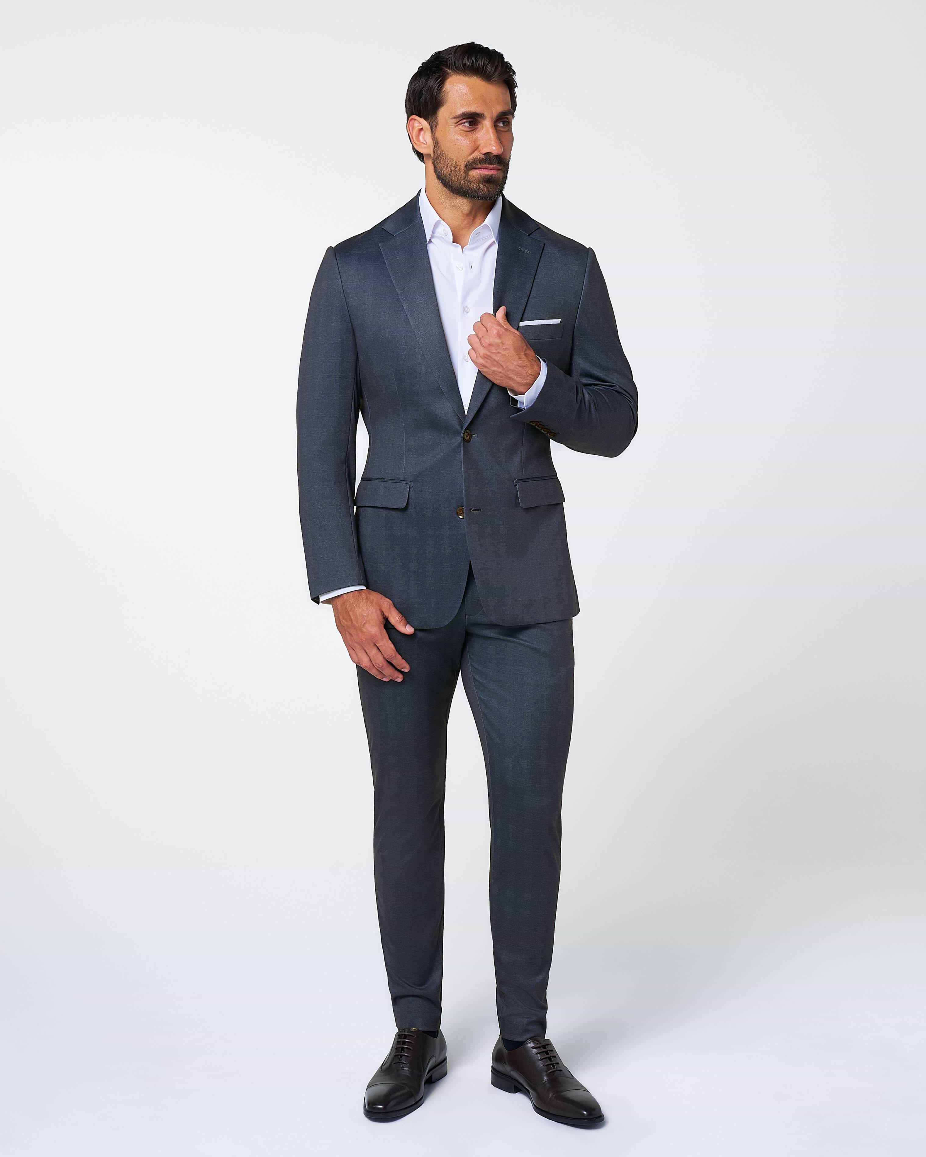 Athletic Fit Stretch Suit - Midnight Navy Plaid