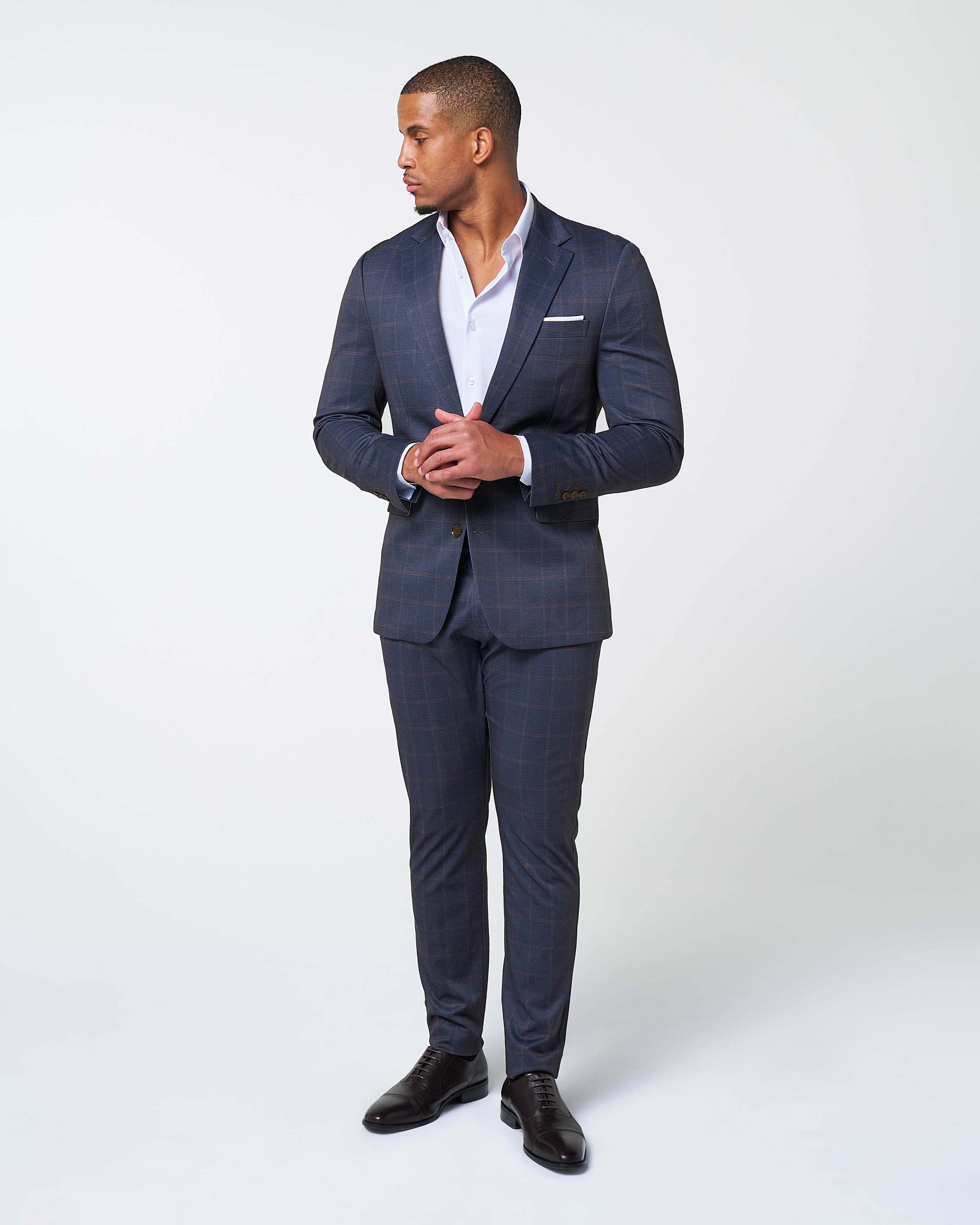 Athletic Fit Stretch Suit - Navy & Brown Windowpane