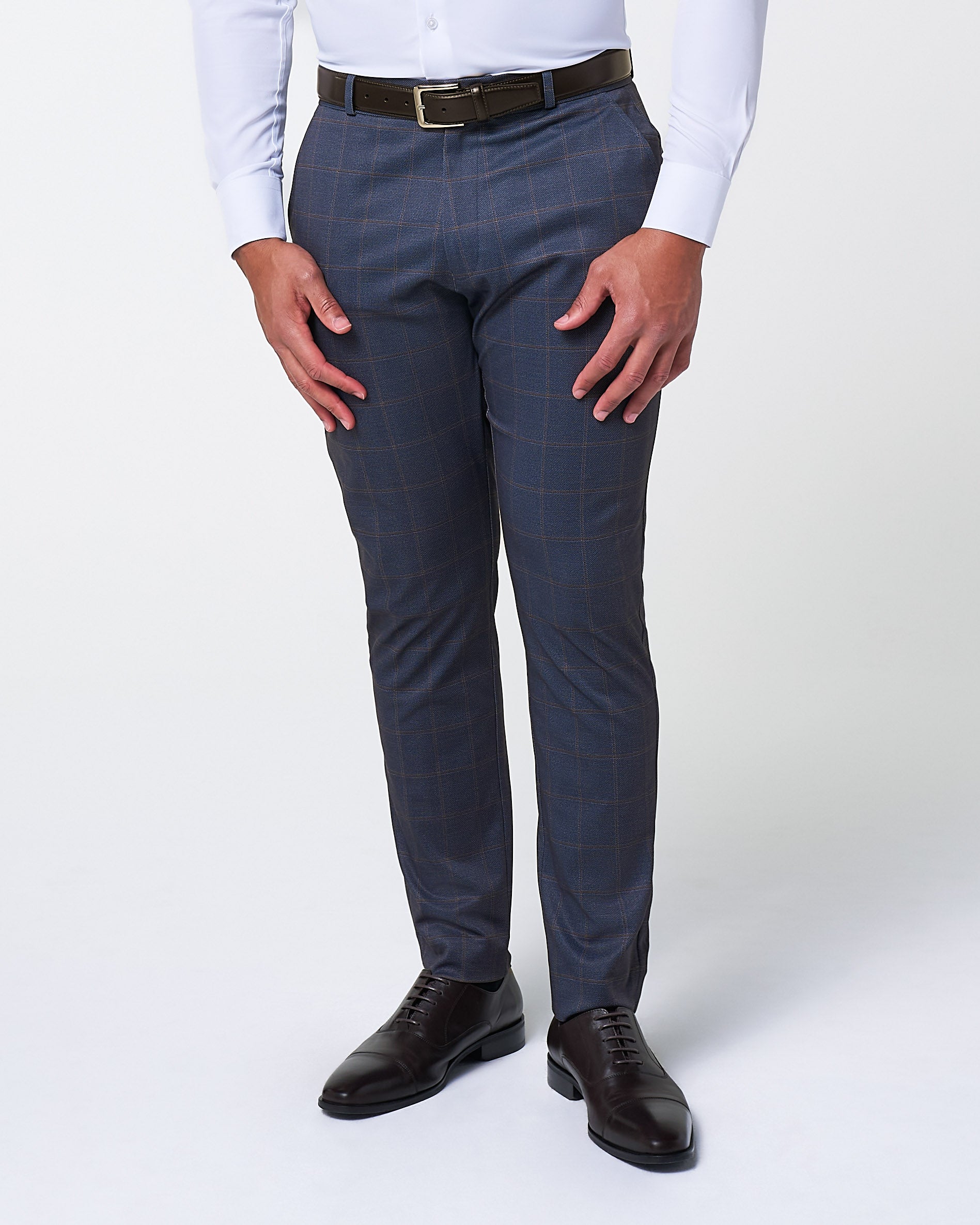 Athletic Fit Stretch Suit - Navy & Brown Windowpane