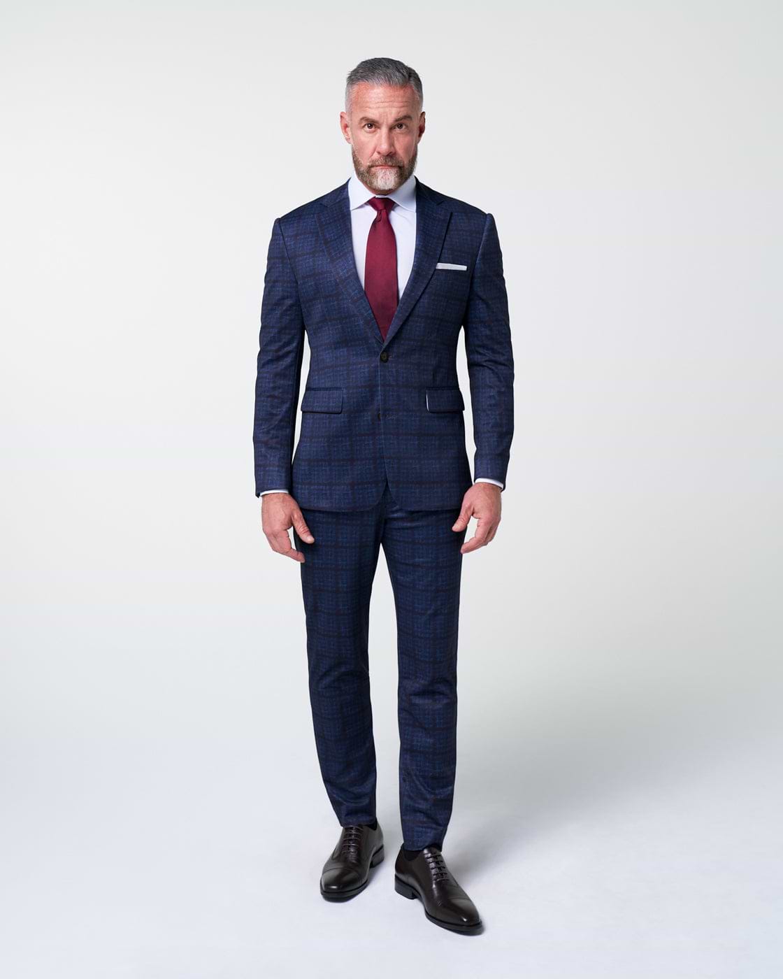 Athletic Fit Stretch Suit - Navy & Maroon Windowpane