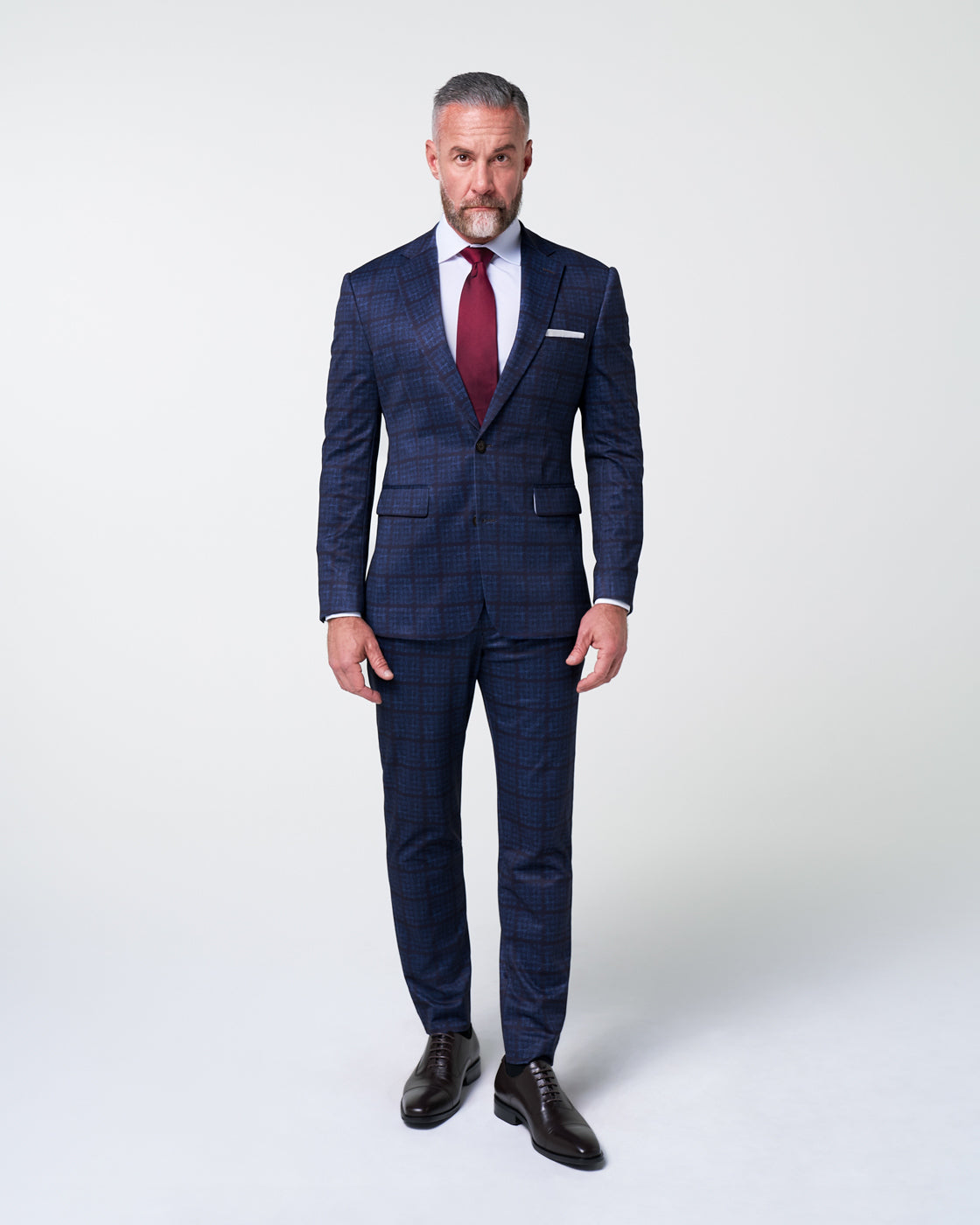 Athletic Fit Stretch Suit - Navy & Maroon Windowpane