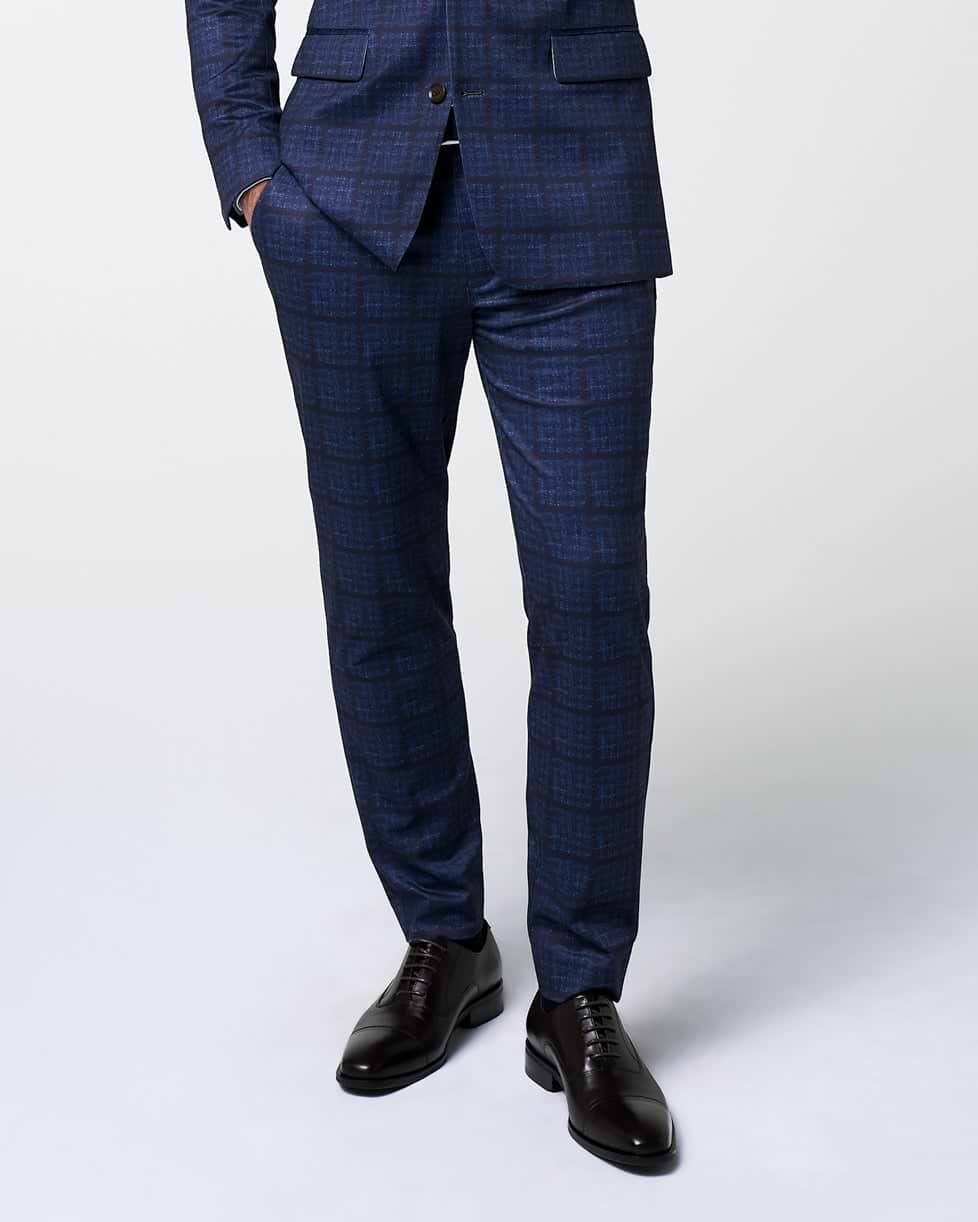 Athletic Fit Stretch Suit Pants - Navy & Maroon Windowpane