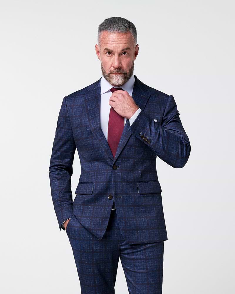 Athletic Fit Stretch Suit - Navy & Maroon Windowpane