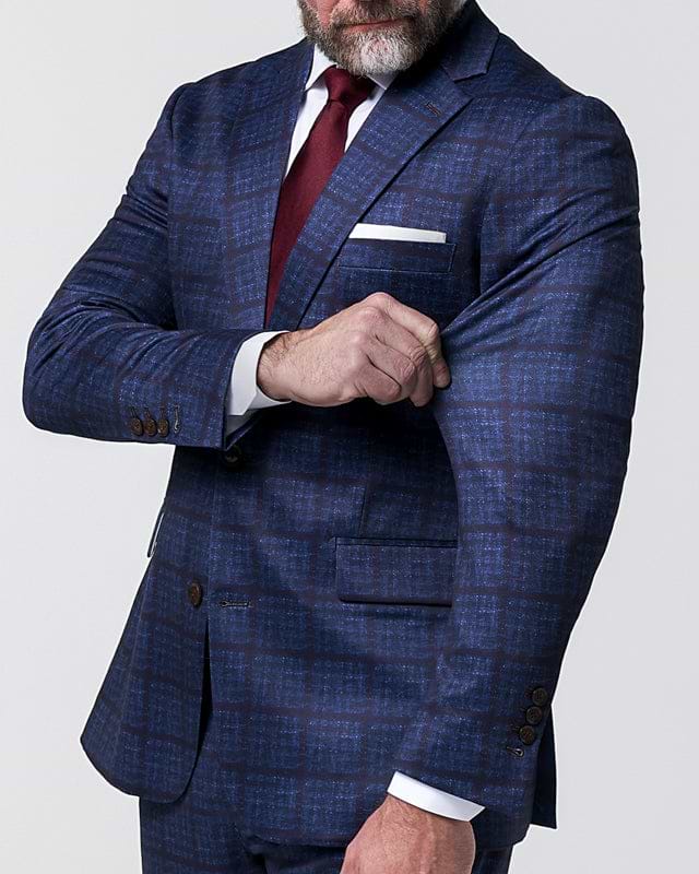 Athletic Fit Stretch Suit - Navy & Maroon Windowpane