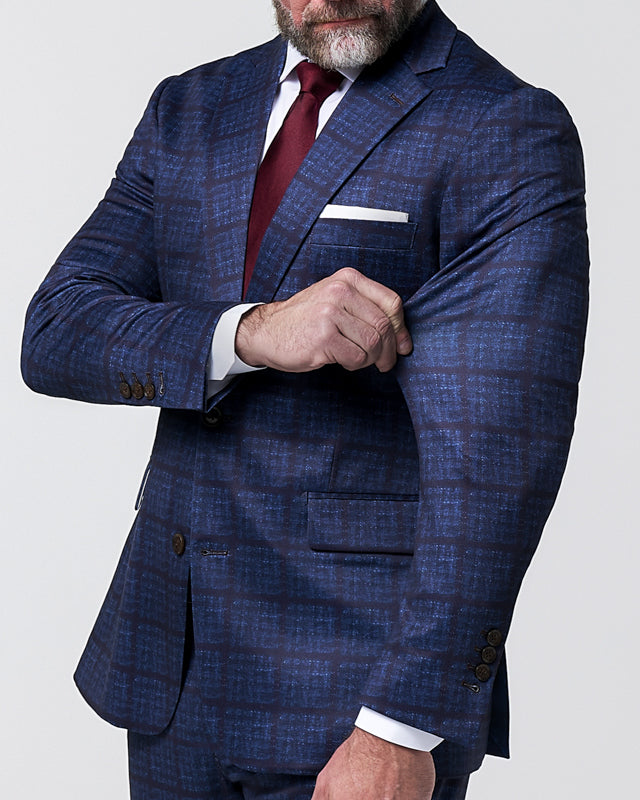 Athletic Fit Stretch Suit - Navy & Maroon Windowpane