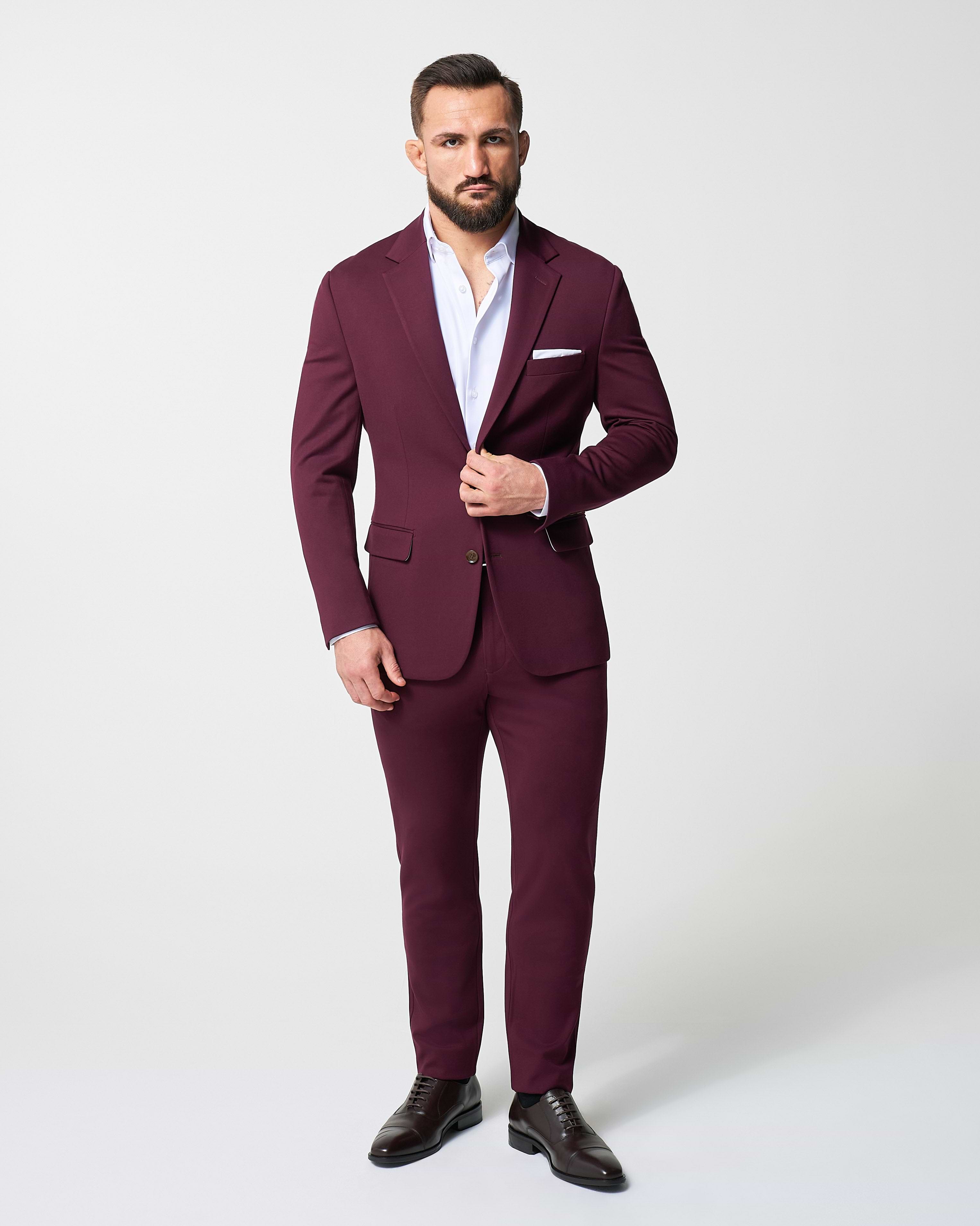 Athletic Fit Stretch Suit - Solid Plum