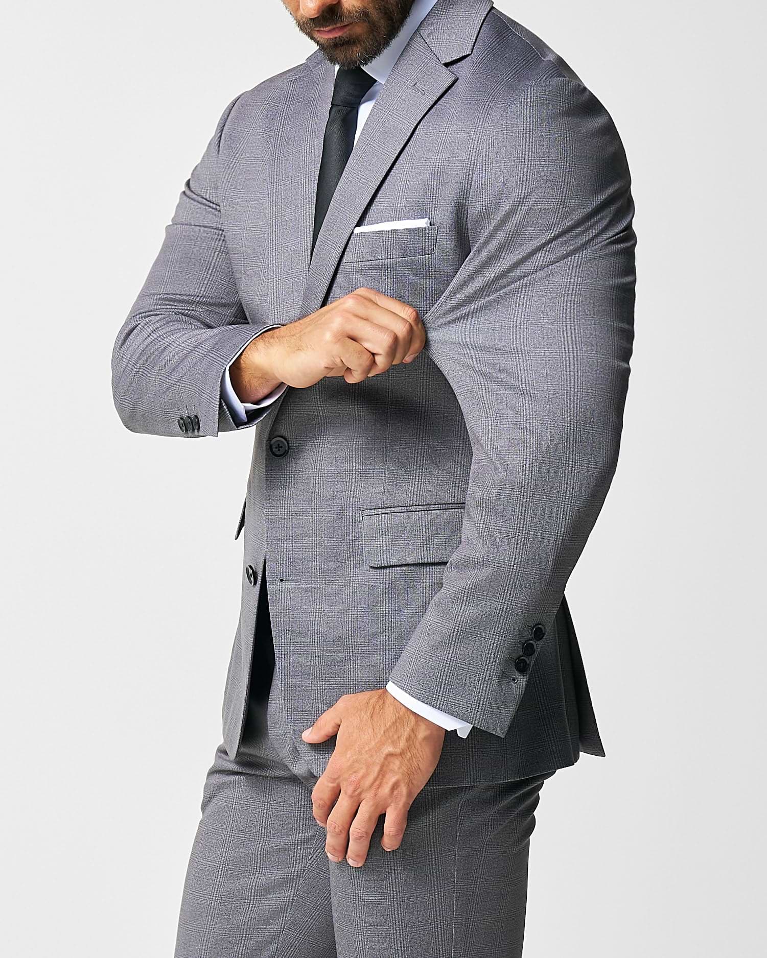 Athletic Fit Stretch Suit - Shadow Grey Plaid