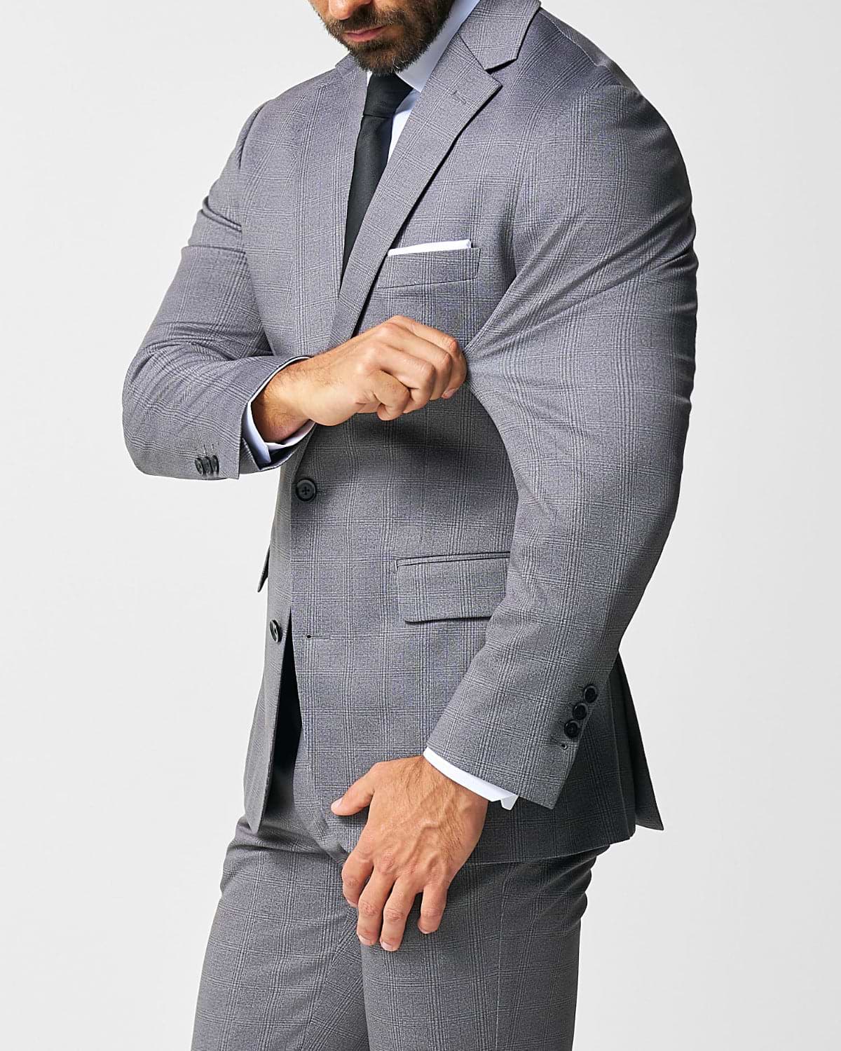 Athletic Fit Stretch Suit - Shadow Grey Plaid