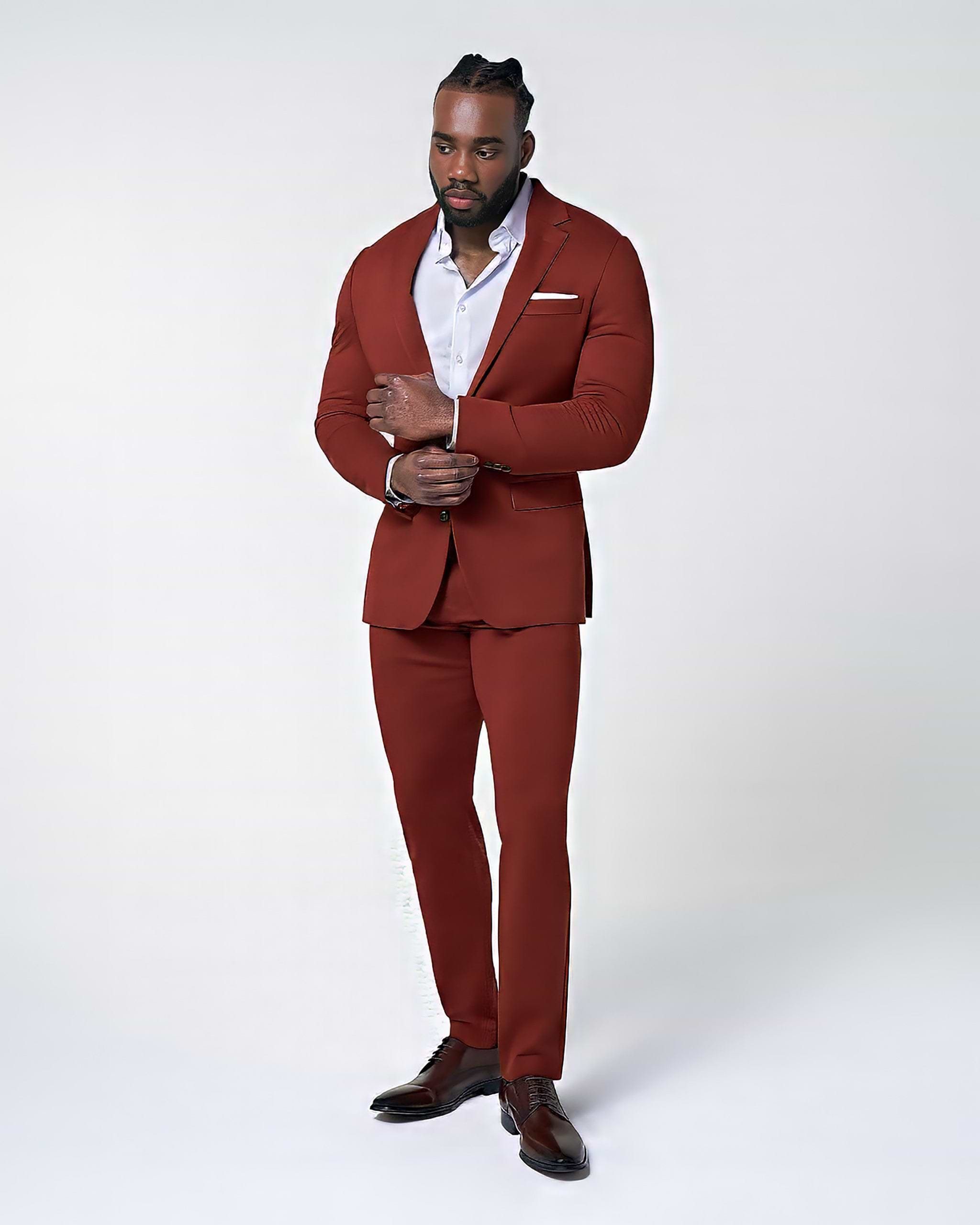 Athletic Fit Stretch Suit - Solid Brick