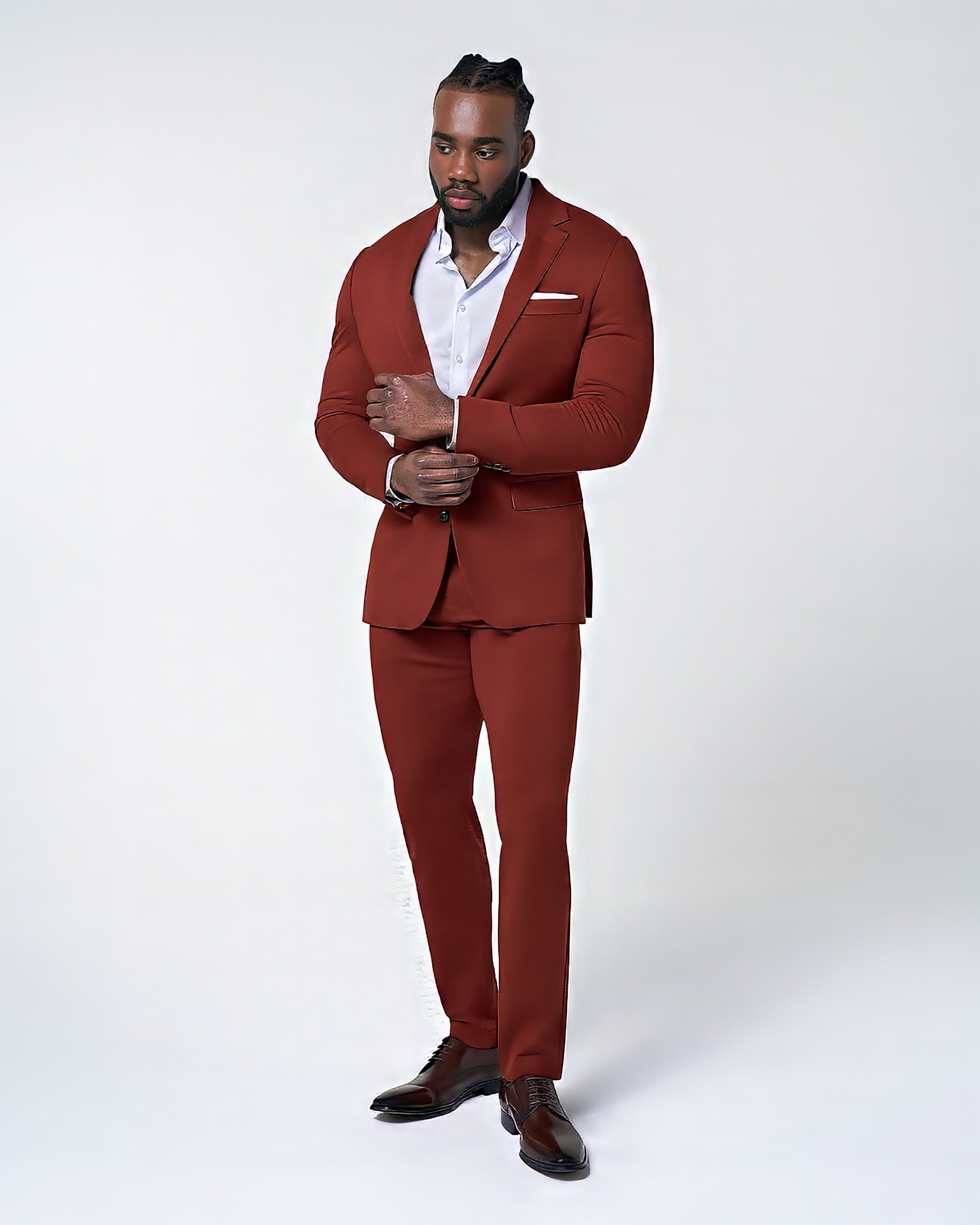 Athletic Fit Stretch Suit - Solid Brick