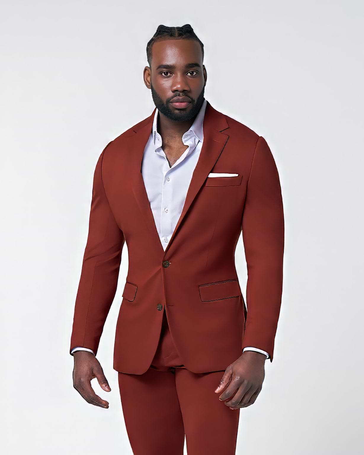 Athletic Fit Stretch Suit - Solid Brick