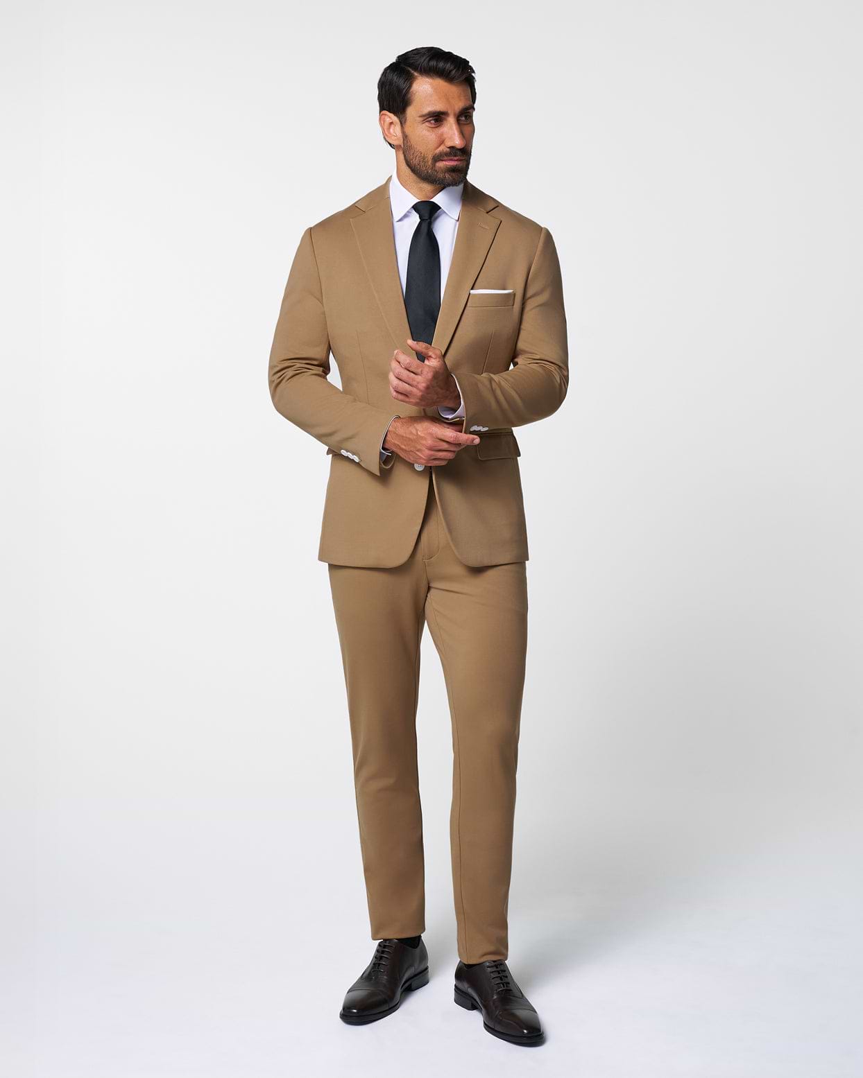 Athletic Fit Stretch Suit - Solid Dark Tan